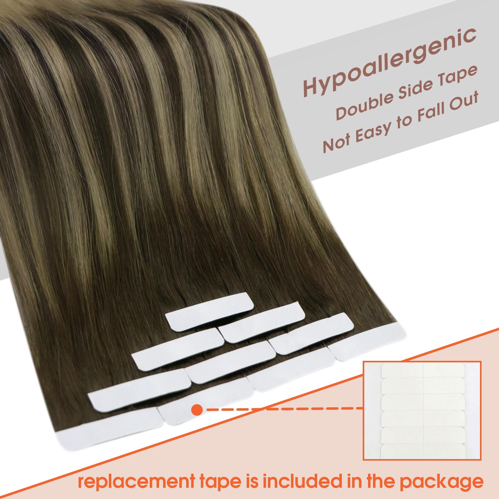 Sunny Hair Tape in Hair Extensions Real Human Hair Invisible Remy Hair Extensions Tape ins for Women Dark Brown Balayage Dark Go