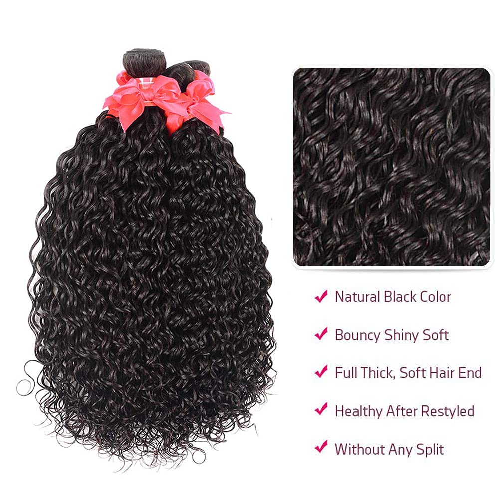 Miss Gaga Brazilian Water Wave 3 Bundles Human Hair 9A Unprocessed Brazilian Virgin Hair Ocean Wave Weave Bundles Natural Black