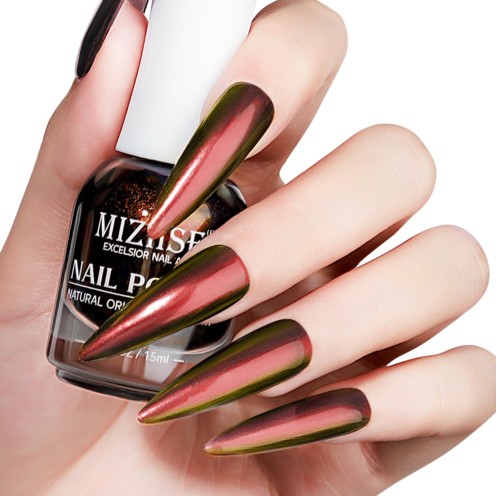 MIZHSE Chameleon Nail Polish, Red Nail Polish Air Dry Fast, 15ml/0.5 fl oz High Glossy Shiny Nail Pigment Holographic Nail Polis