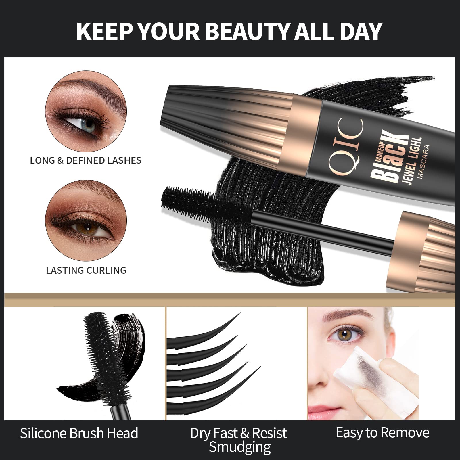 4D Silk Fiber Lash Mascara Waterproof Long Lasting Lengthening Mascara Black Volume And Length Natural Mascara Smudge Proof Masc