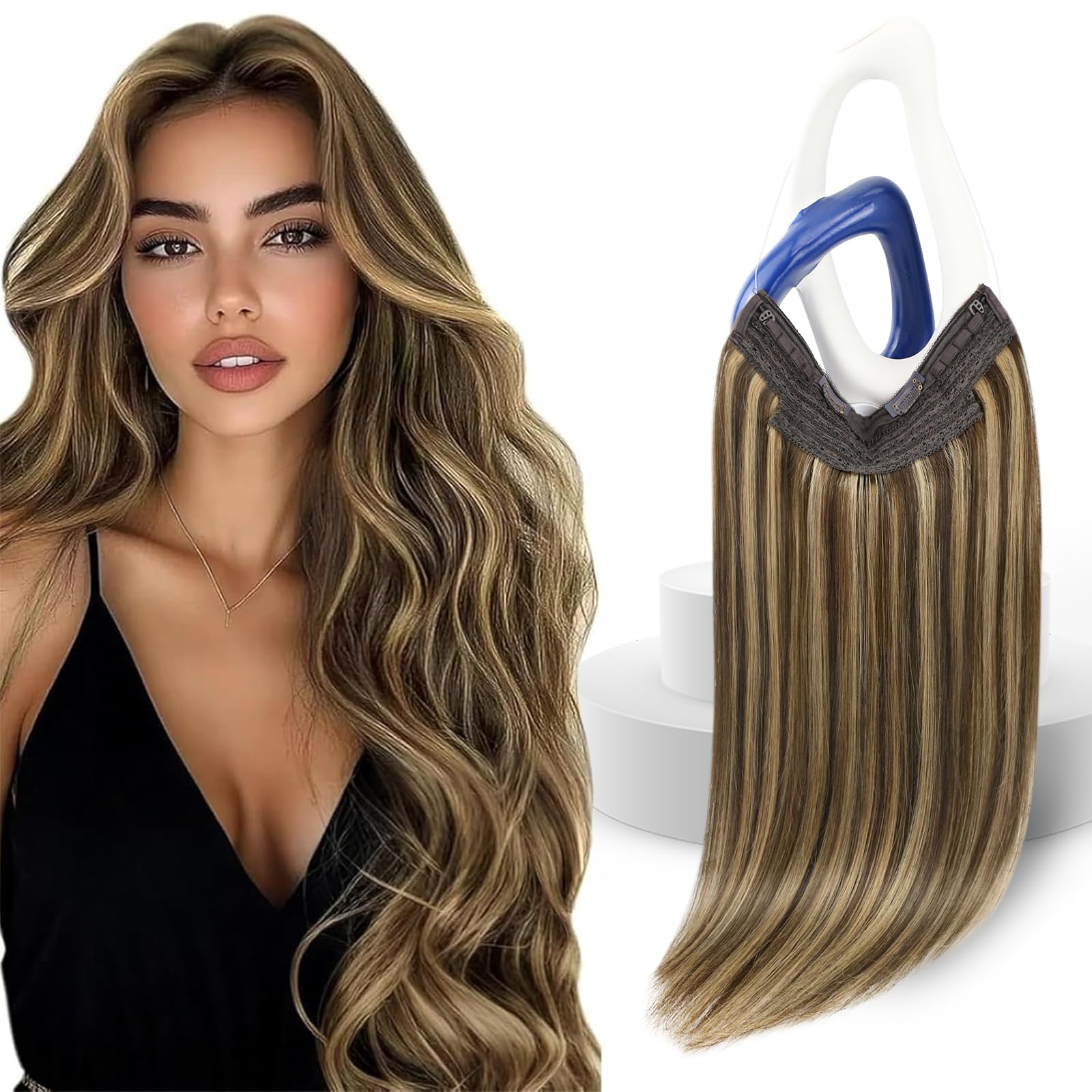 Sunny Hair Wire Hair Extensions Real Human Hair Fish Line Human Hair Extensions Invisible Wire Extensions Dark Brown Highlight C