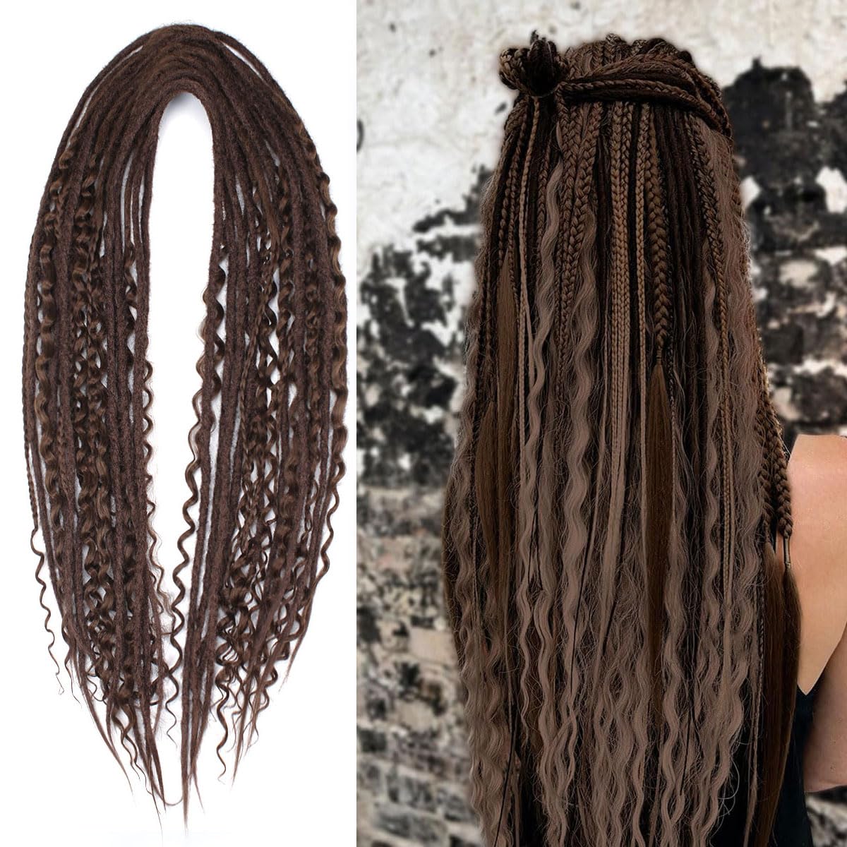 KRALER 24 Inch Mixed DE Dreadlock Extensions Sets, 3 in 1 20 Strands Synthetic Double Ended Dreads Extensions, Chocolate Brown H