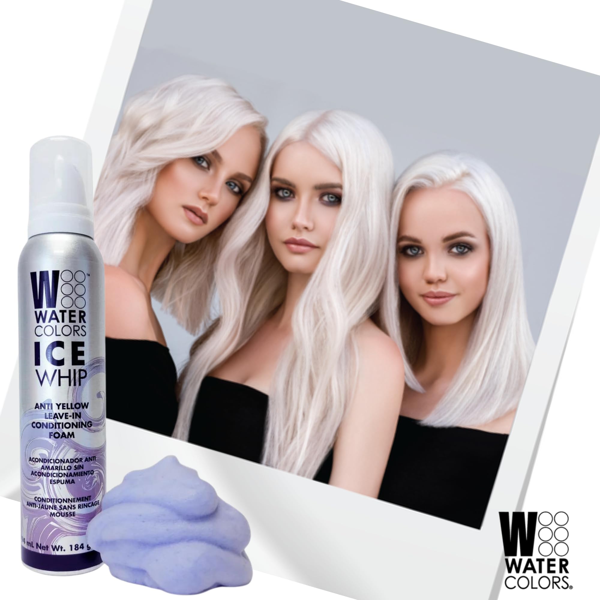 Watercolors Ice Whip Anti-Yellow Leave-In Conditioning Foam Mousse For Blonde, Platinum, Bleached, Silver, Gray, Ash & Brassy Ha