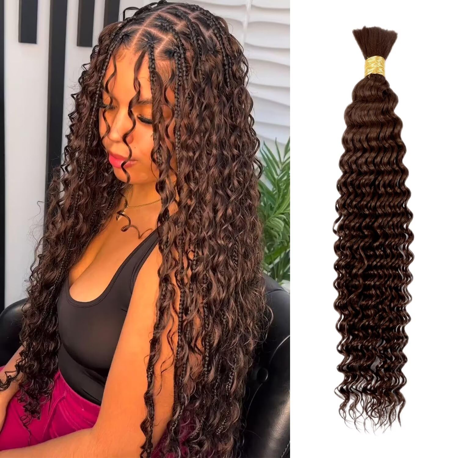 1 Bundle 50G 18 Inch Chocolate Brown Braiding Hair Deep Water Wave Bulk Human Hair For Braiding Brazilian Virgin Curly Human Hai
