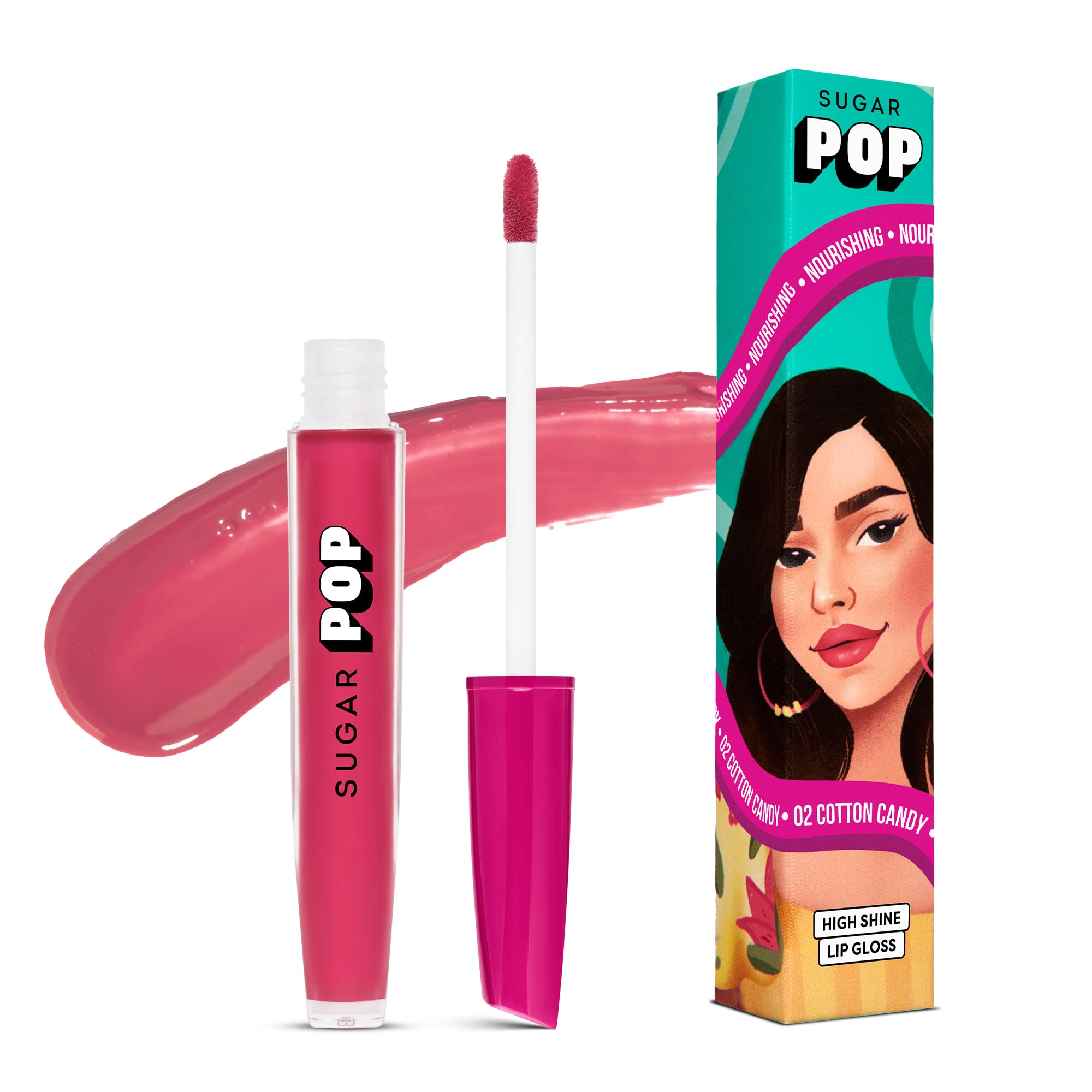 Sugar Pop High Shine Lip Gloss | Contains Vitamin E & Hyaluronic Acid | Nourishing - 02 Cotton Candy