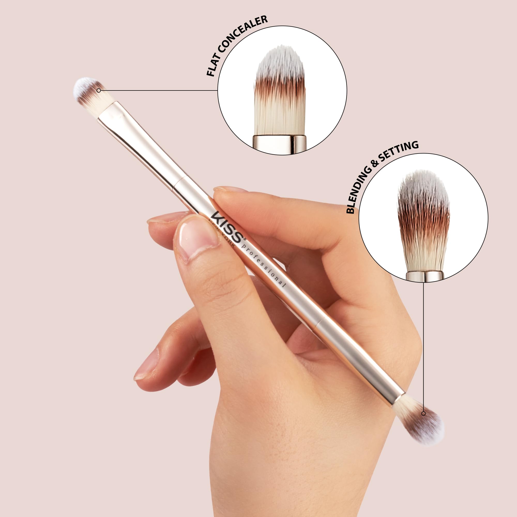 Kiss New York Professional Dual Ended Concealer & Blending Brush, Flat Concealer Brush For Imperfection & Even Coverage, Small A