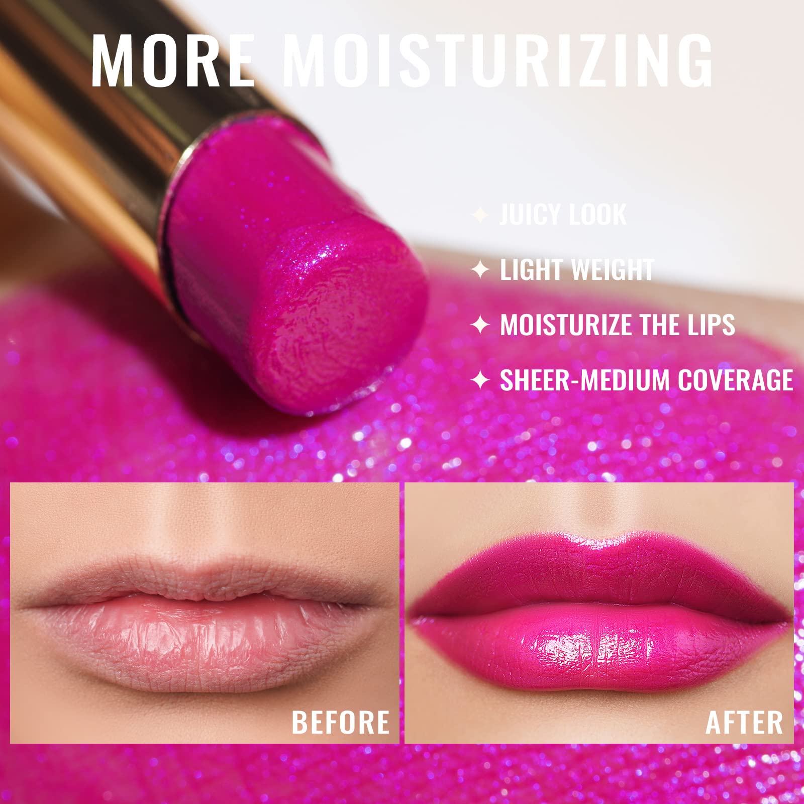 Oulac Moisture Pink Purple Lipstick - 2 In 1 Shimmer Lipstick & Lip Balm, Juicy & Glossy Finish, Long Lasting Hydrating, Smooth