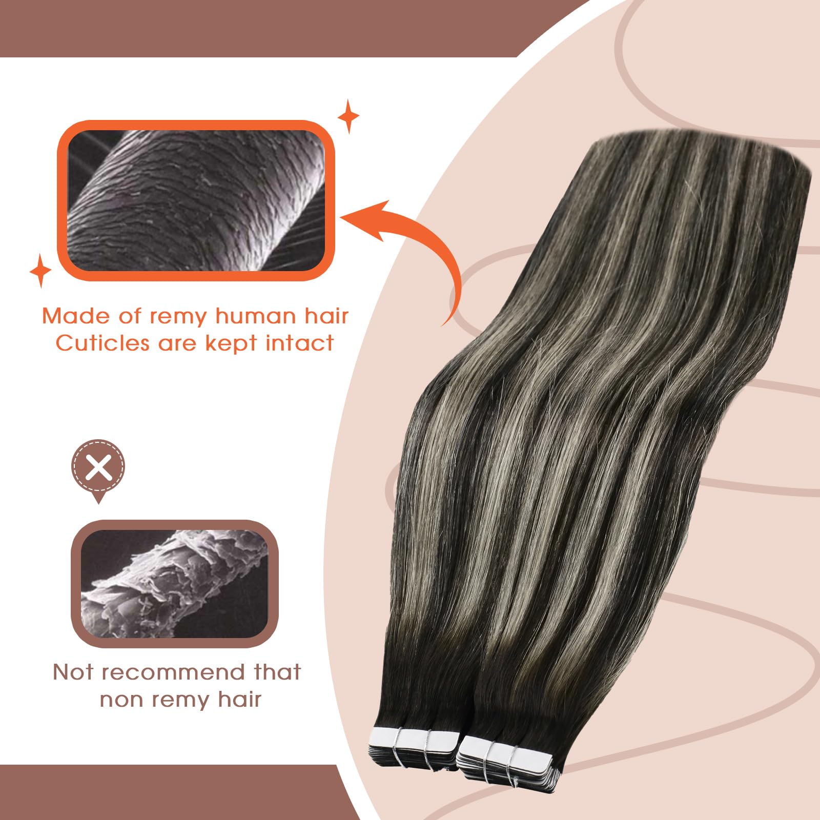 Sunny Hair Tape in Hair Extensions Real Human Hair Invisible Remy Hair Extensions Tape ins for Women Ombre Natural Black Root to