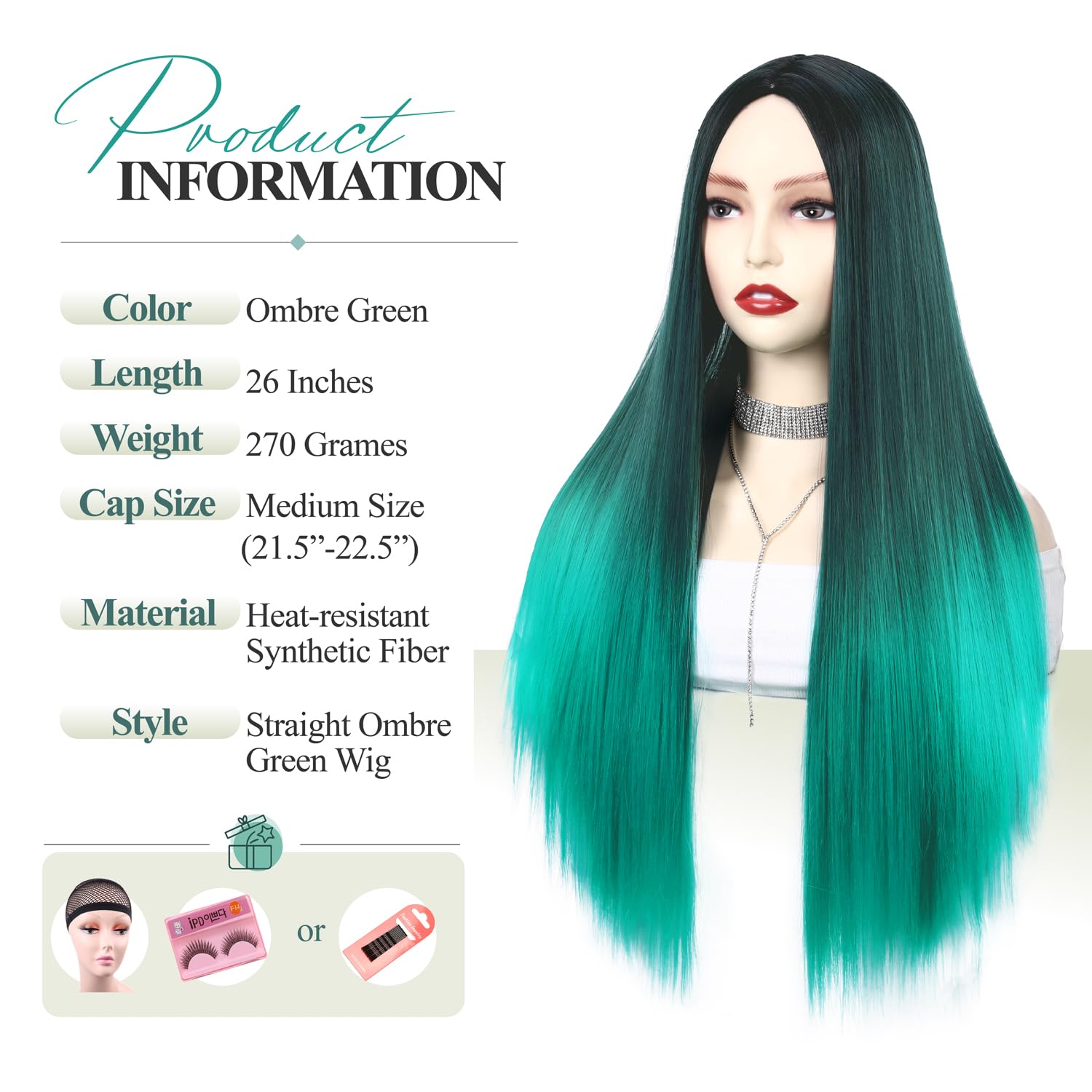 Wiger Straight Green Wigs For Women Ombre Long Green Wig Dark Green To Light Green Colored Straight Cosplay Hair Wig Middle Part
