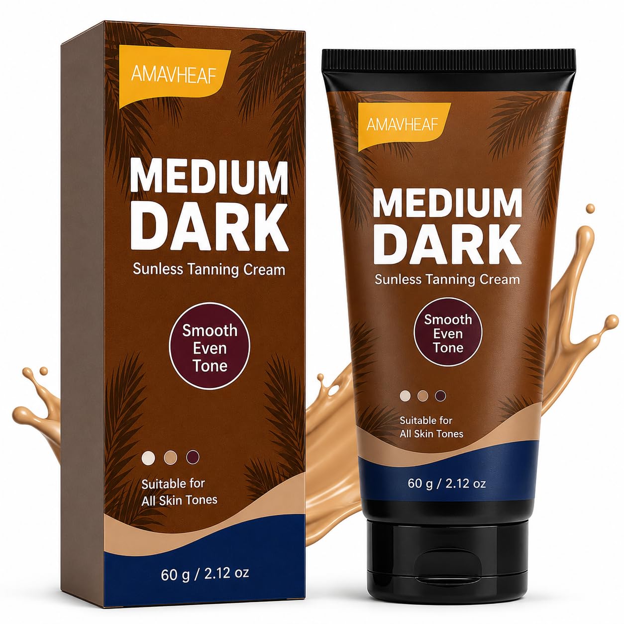 Medium Dark Sunless Tanning Cream, 2.12 oz Body Self Tanner (3Pack)
