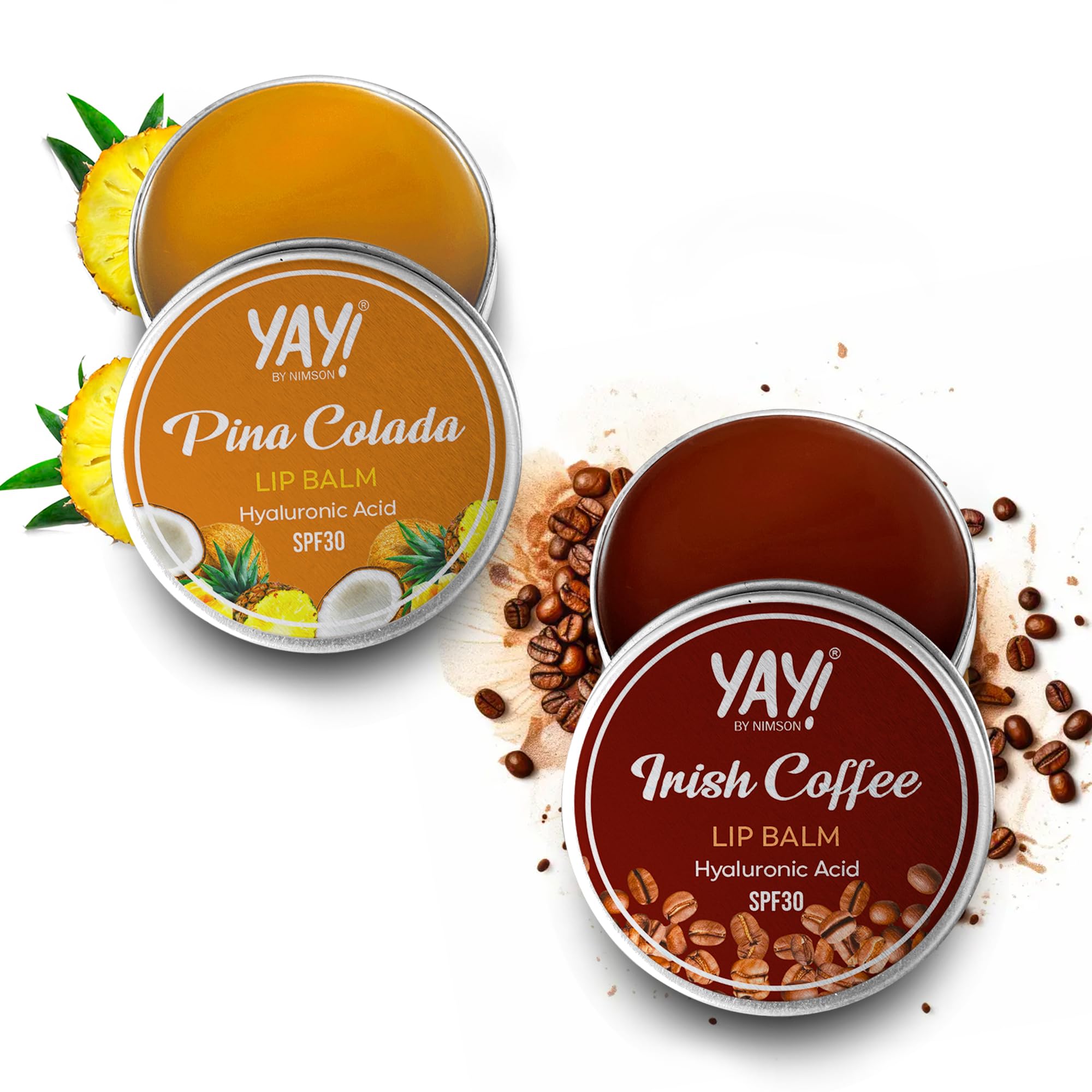 Yay! By Nimson Pina Colada & Irish Coffee Lip Balm (Pack Of 2) With Hyaluronic Acid With Spf 30, For Nourished & Healed Lips, Pr