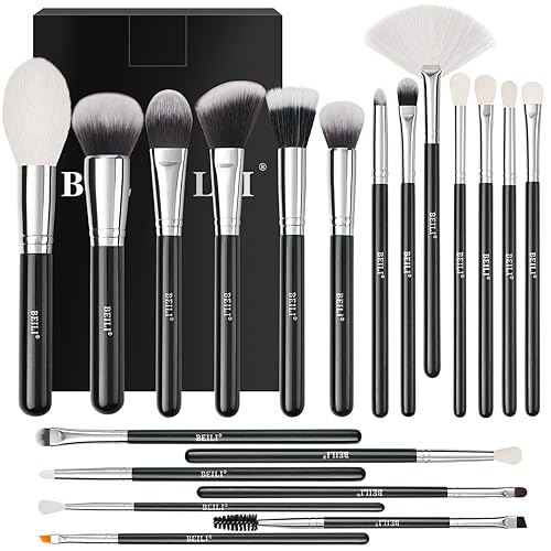 Beili Makeup Brushes 20Pcs Makeup Brush Set Natural Goat Hair Premium Synthetic Kabuki Foundation Face Powder Fan Contour Concea