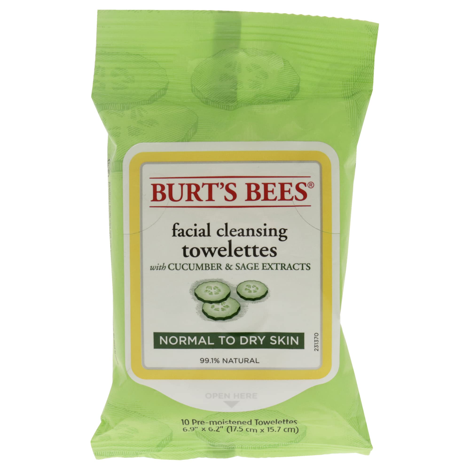 Burt'S Bees Facial Cleansing Towelettes, Cucumber & Sage, 10 Count