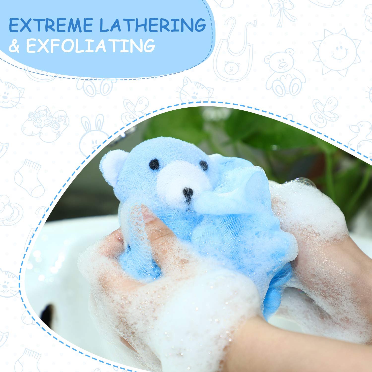 4 Pieces Animal Bath Sponge Cute Shower Sponge Colorful Cartoon Body Scrubber Balls Animal Pouf Loofahs Mesh With 4 Pieces Trans