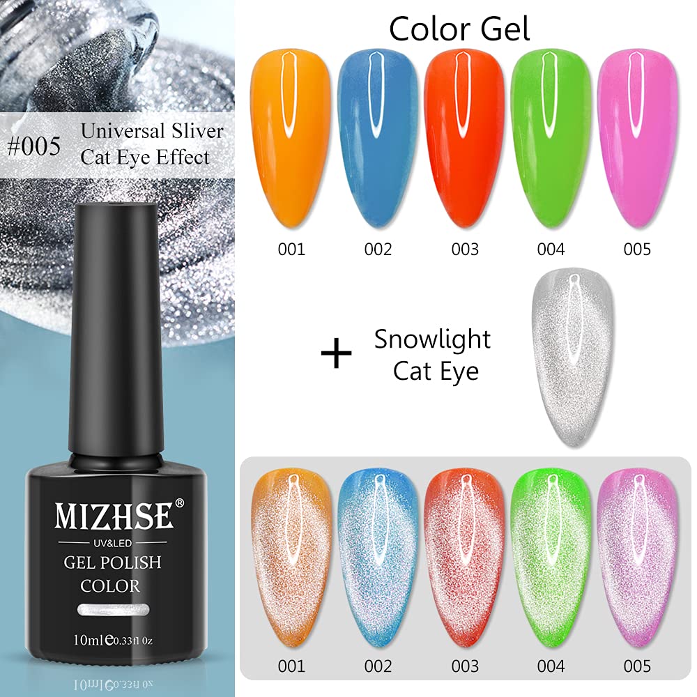 Mizhse 10Ml Universal Cat Eye Gel Nail Polish Bright Silver Uv Gel Nail Polish Glitter Nail Art Varnish With Magnetic (Sliver)