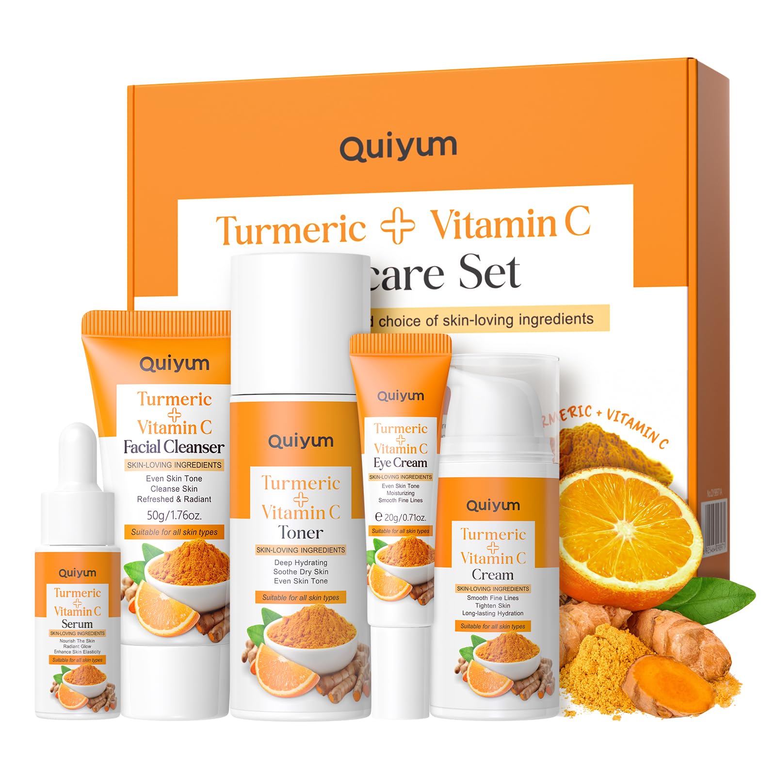 Skin Care Set, Turmeric Vitamin C Skincare 5PCS - Beauty Skin Care for Teens, Facial Skin Care Routine Set Kit, Improve Dark Spo