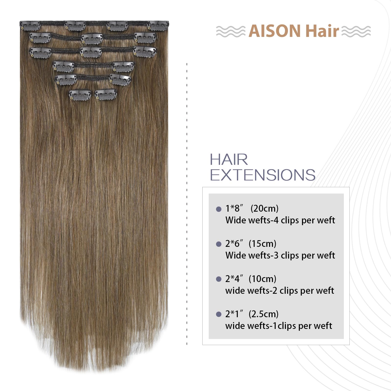 Aison Ash Brown Hair Extensions Real Human Hair Clip Ins 70G Remy Human Hair Soft Silky Straight For Fashion Women 7Pcs 16Clips