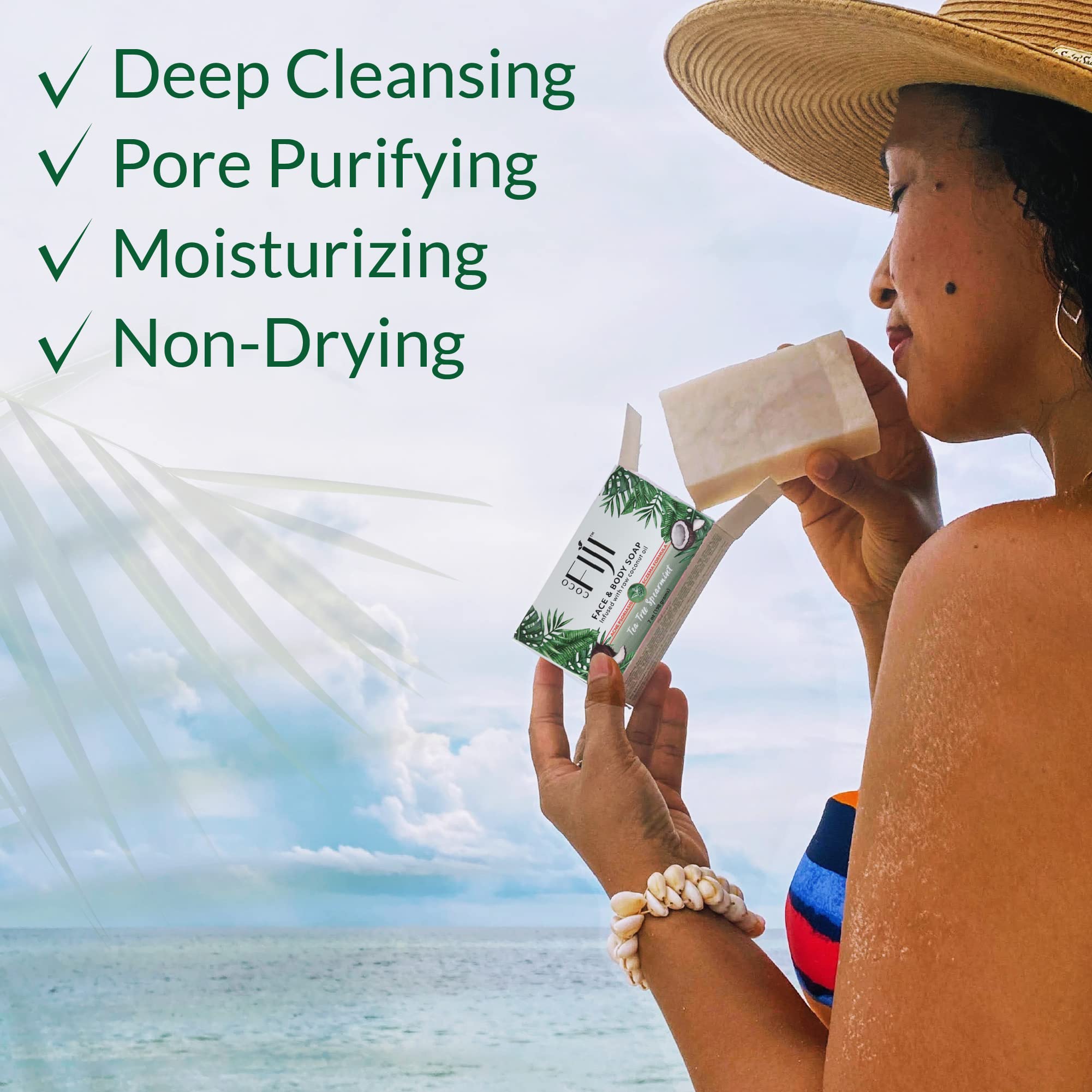Coco Fiji Soap Bar For Face And Body Infused With Organic Coconut Oil, Tea Tree Spearmint, Essential Oil, Natural Soap For Moist