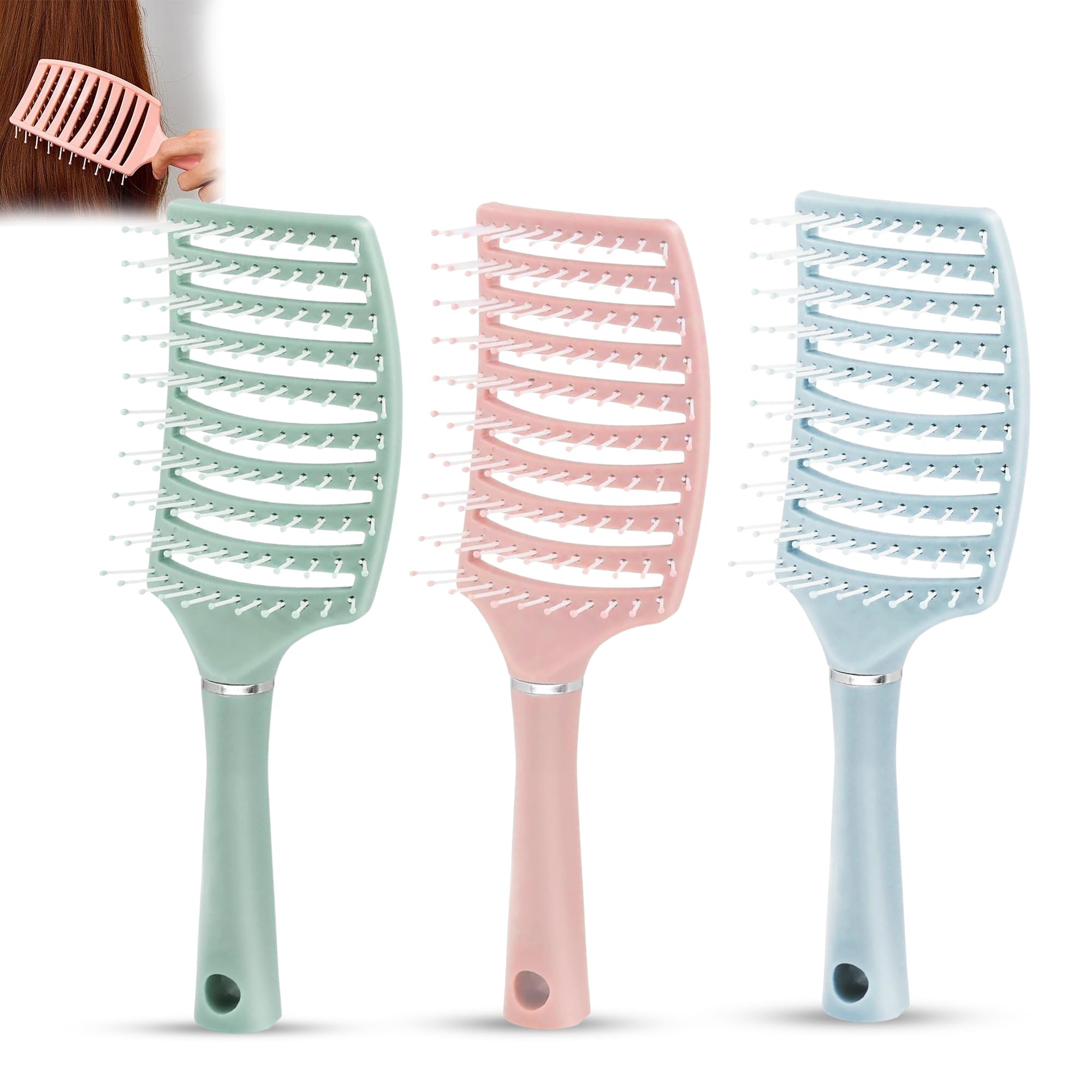 Glun Portable Detangling Hair Brush Pack Of 3, Curly & Straight Hair Brush For Women & Men Accessories Use In Salon, Home & Pers