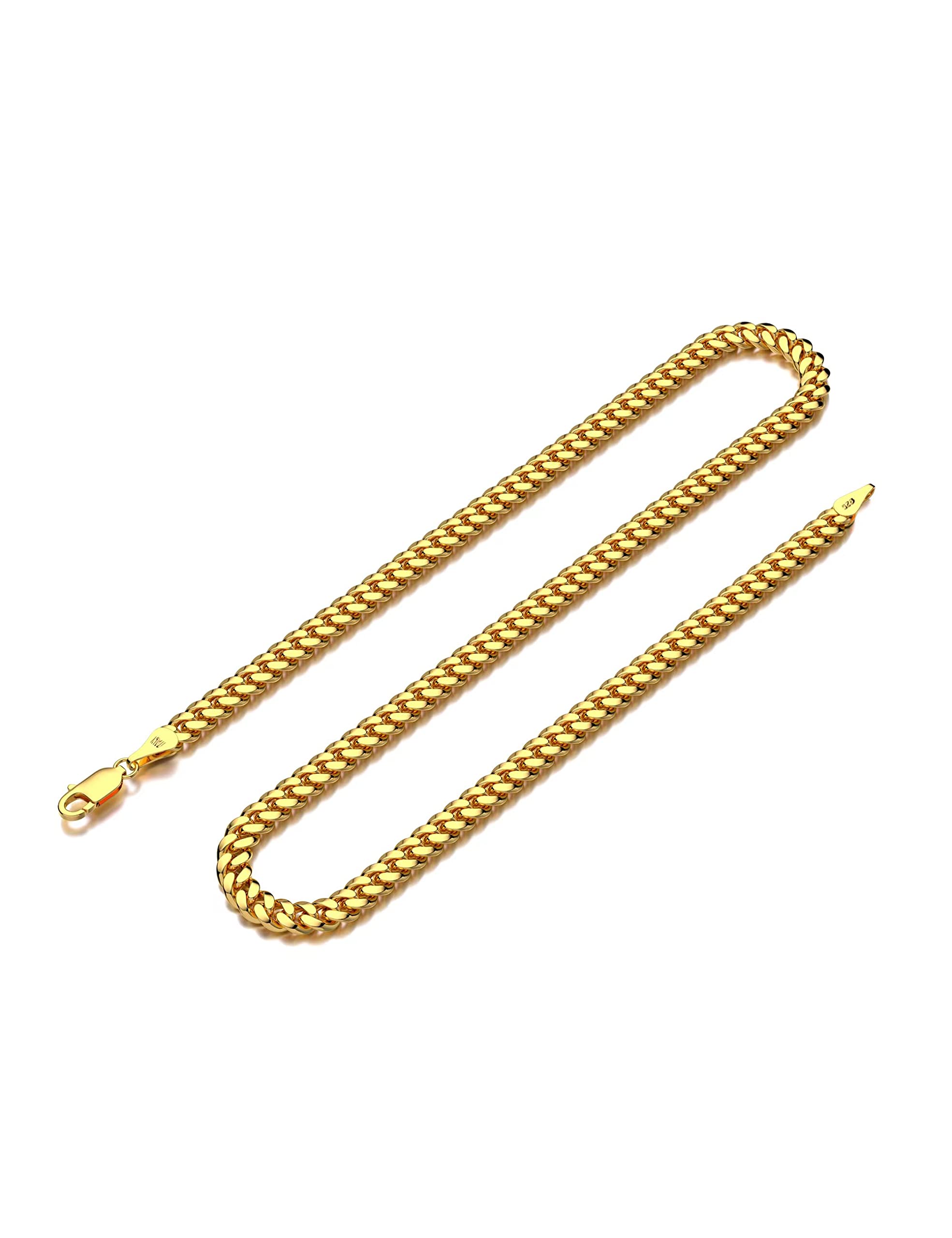 Waitsoul 925 Sterling Silver Cuban Chain Lobster Clasp 18k Gold Plated 3mm Cuban Link Curb Chain Necklace for Women Men 16-30 In