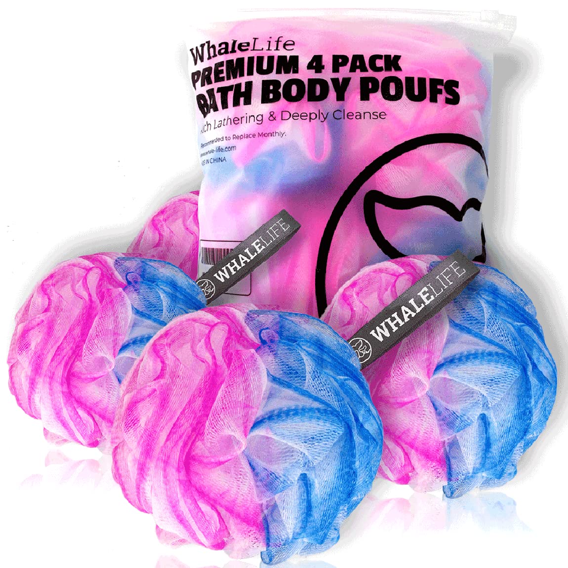 Loofah Sponge Bath Sponge For Women Men 4 Pack (Blue Pink Conbine)