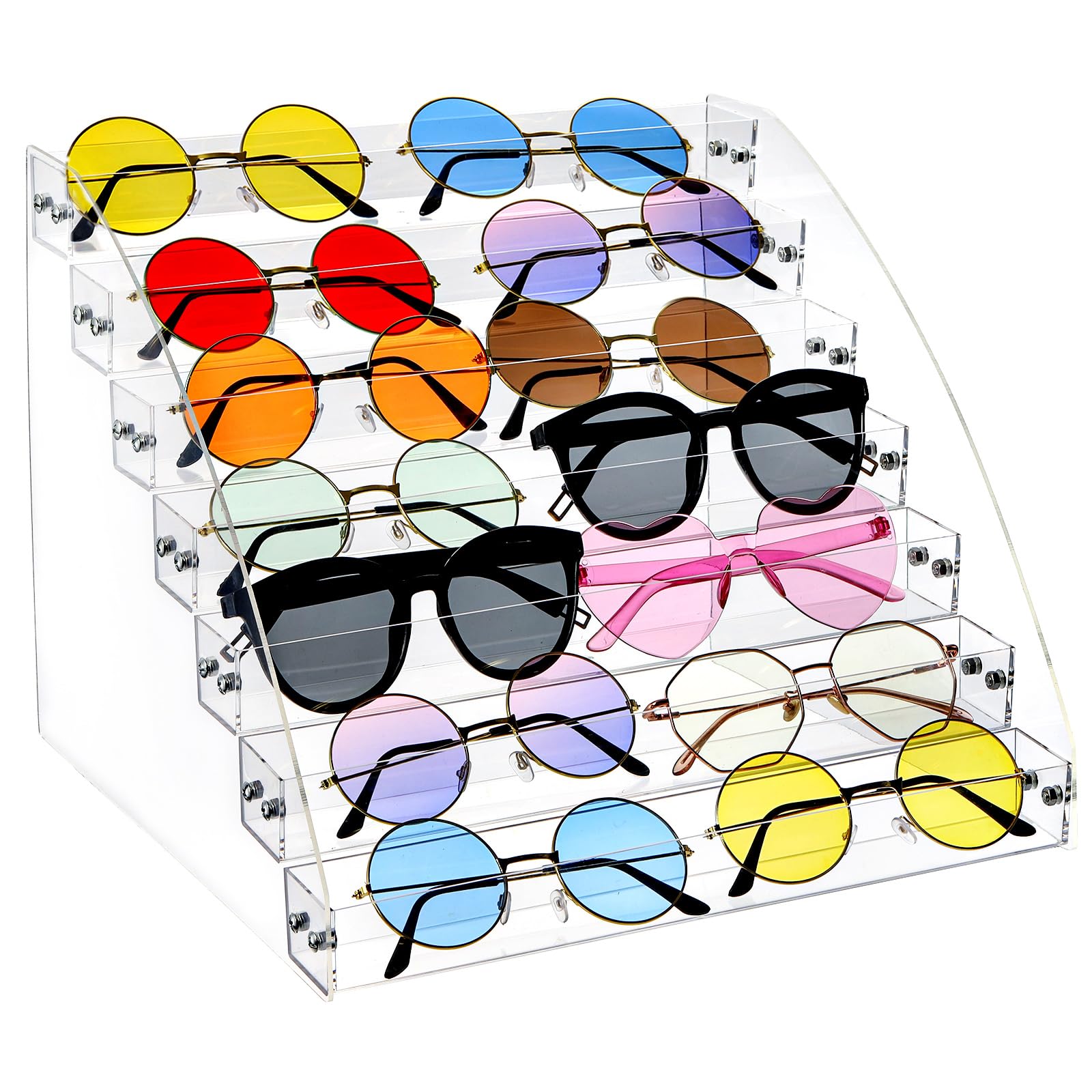 SOUJOY 7 Tier Sunglass Organizer Stand, Acrylic Sunglass Holder, Clear Nail Polish Display Stand, Eyewear Countertop Storage Tra