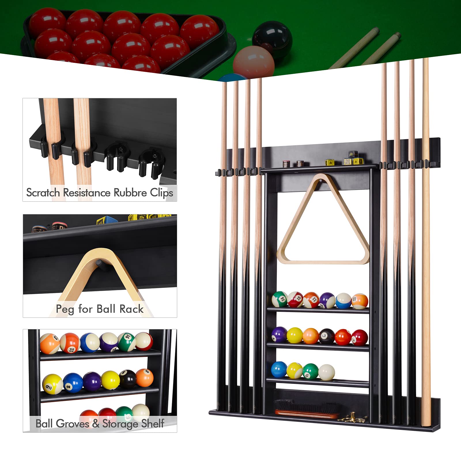 XcSOURcE Pool Stick Holder, Pool cue Rack Wall Mount, 8 Pool cue Holder Wall Billiard cue Rack, Made of 100 Solid Pine Wood, Poo