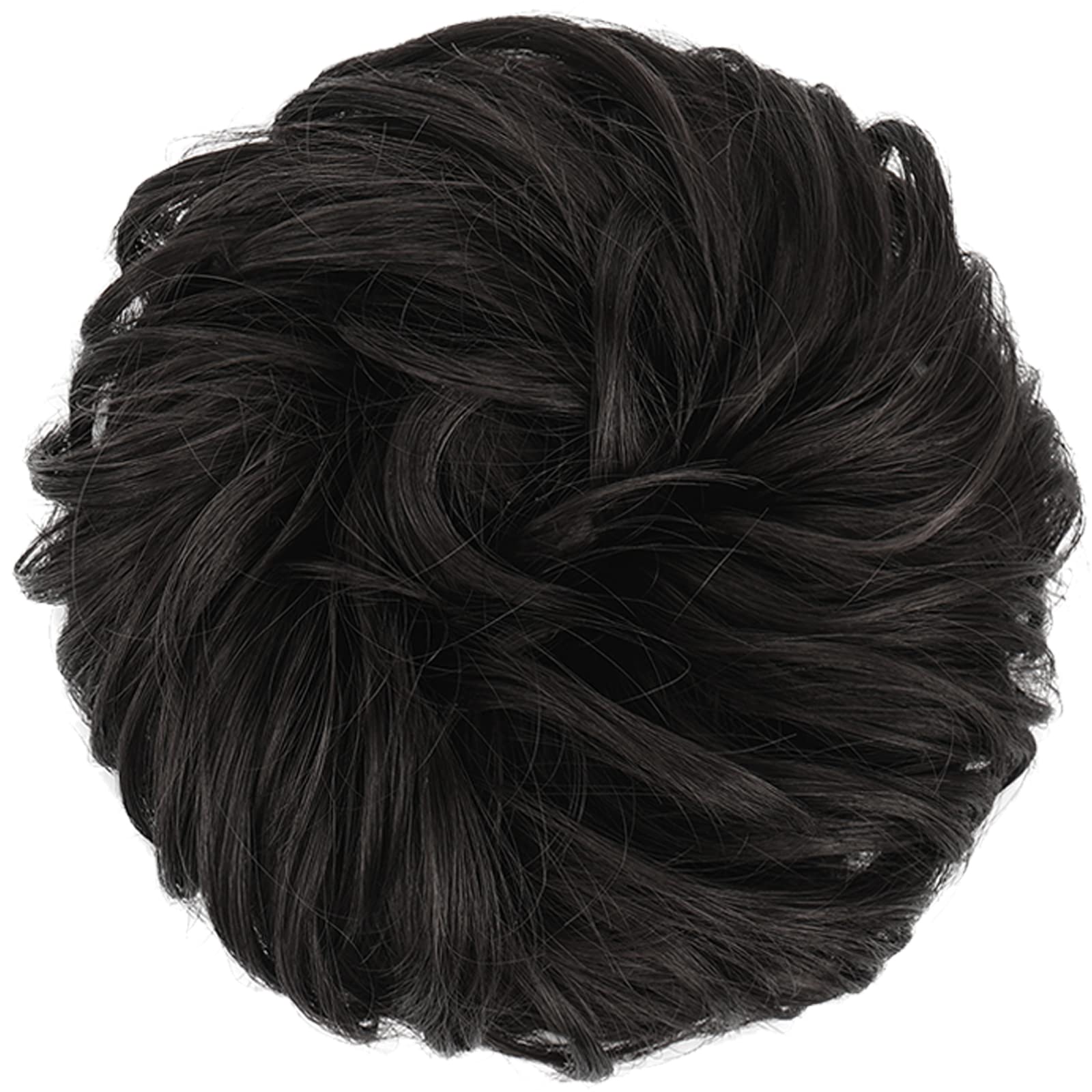 FESHFEN Messy Bun Hair Piece Hair Bun Scrunchies Darkest Brown Synthetic Wavy Chignon Ponytail Hair Extensions Thick Updo Hairpi