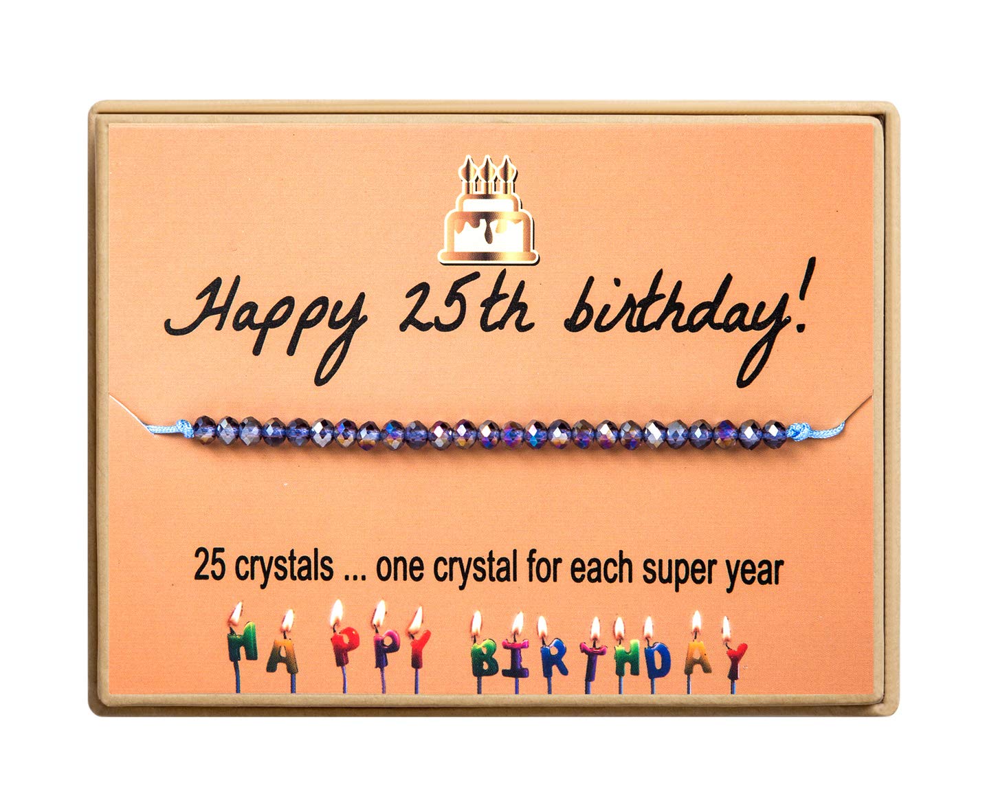 KGBNCIE Happy 25th Birthday Gifts For Women Crystal Beads Bracelet Adjustable Bracelet 25 Birthday Gifts For Her With Message Ca