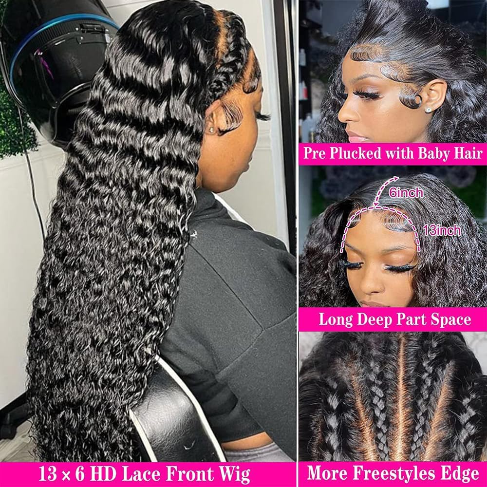 Nervoss 26 Inch Deep Wave 13X6 Hd Transparent Lace Front Wigs Deep Curly Lace Frontal Glueless Wigs Human Hair Pre Plucked With
