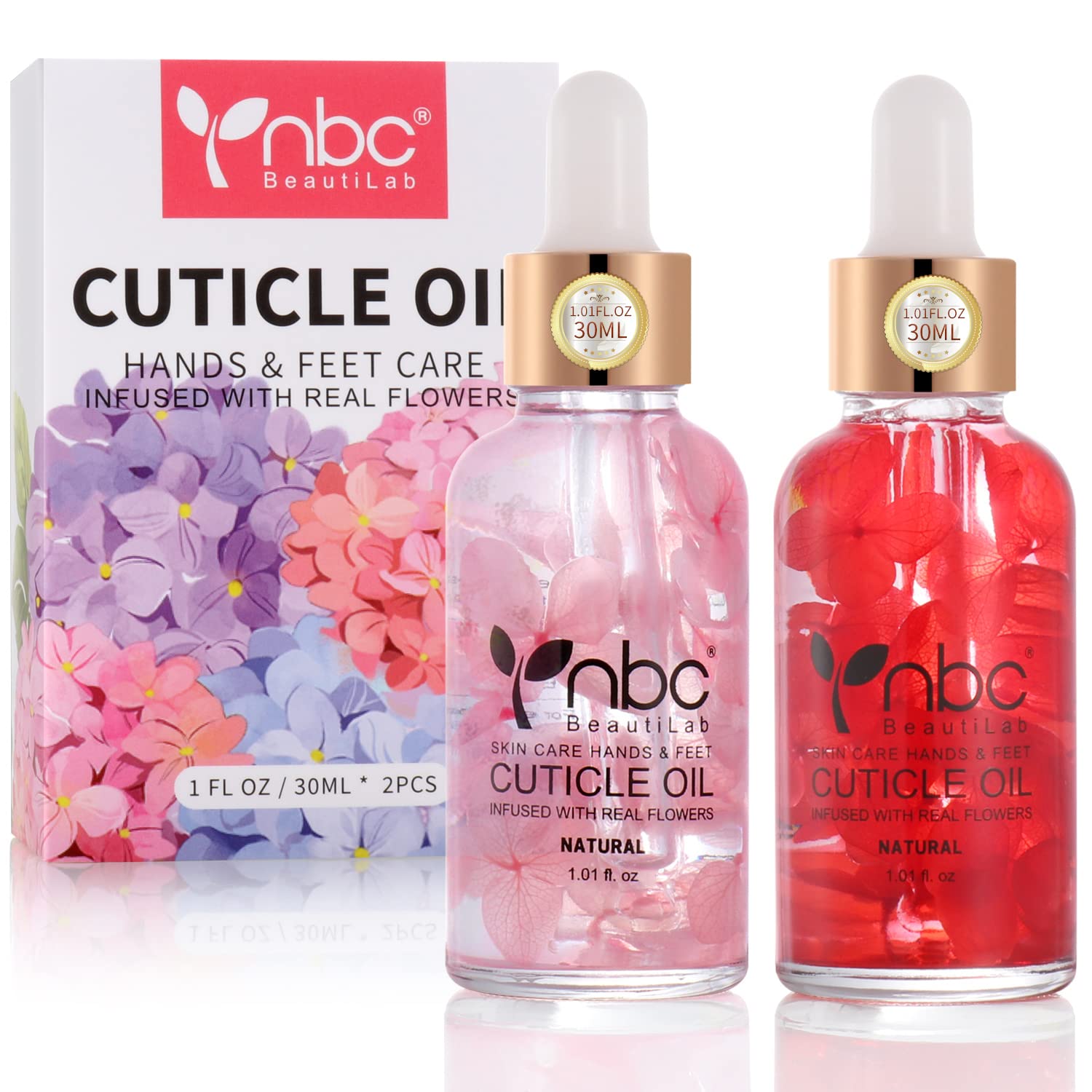 nbc BeautiLab Nail Cuticle Oil, 2Pcs 30ml Rose & Strawberry Cuticle Oil Set Nail Growth Oil with Vitamin E, Jojoba Oil Natural P