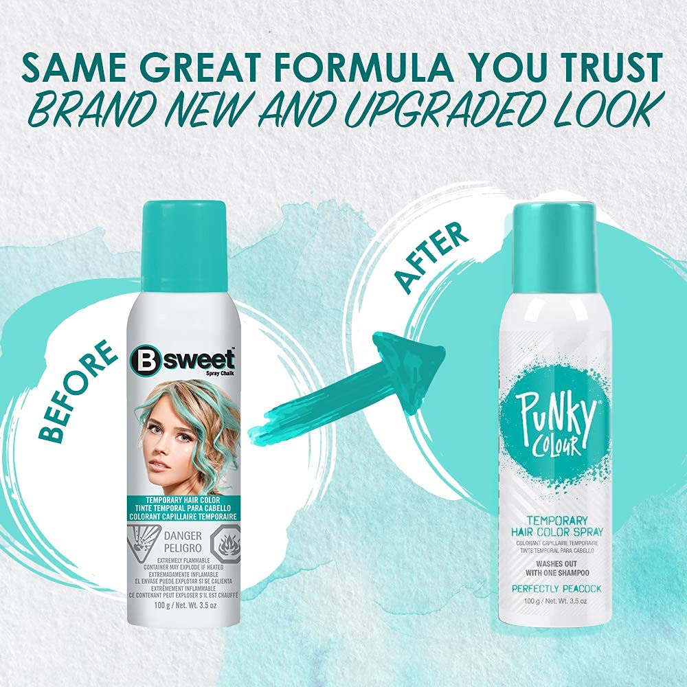 Punky Brand Punky Pastel Temporary Hair Color Spray, Perfectly Peacock, 7 Ounce, 2-Pack