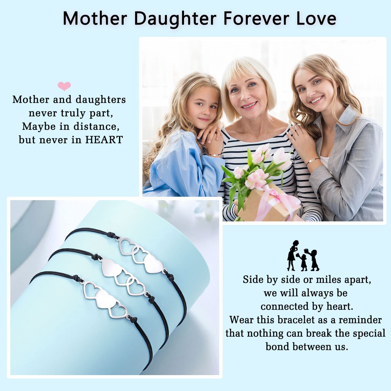 UNGENT THEM Back to School Stuff Mommy and Me Mother Daughter Bracelets Daughter Gifts from Mom First Day of School Bracelet Bir