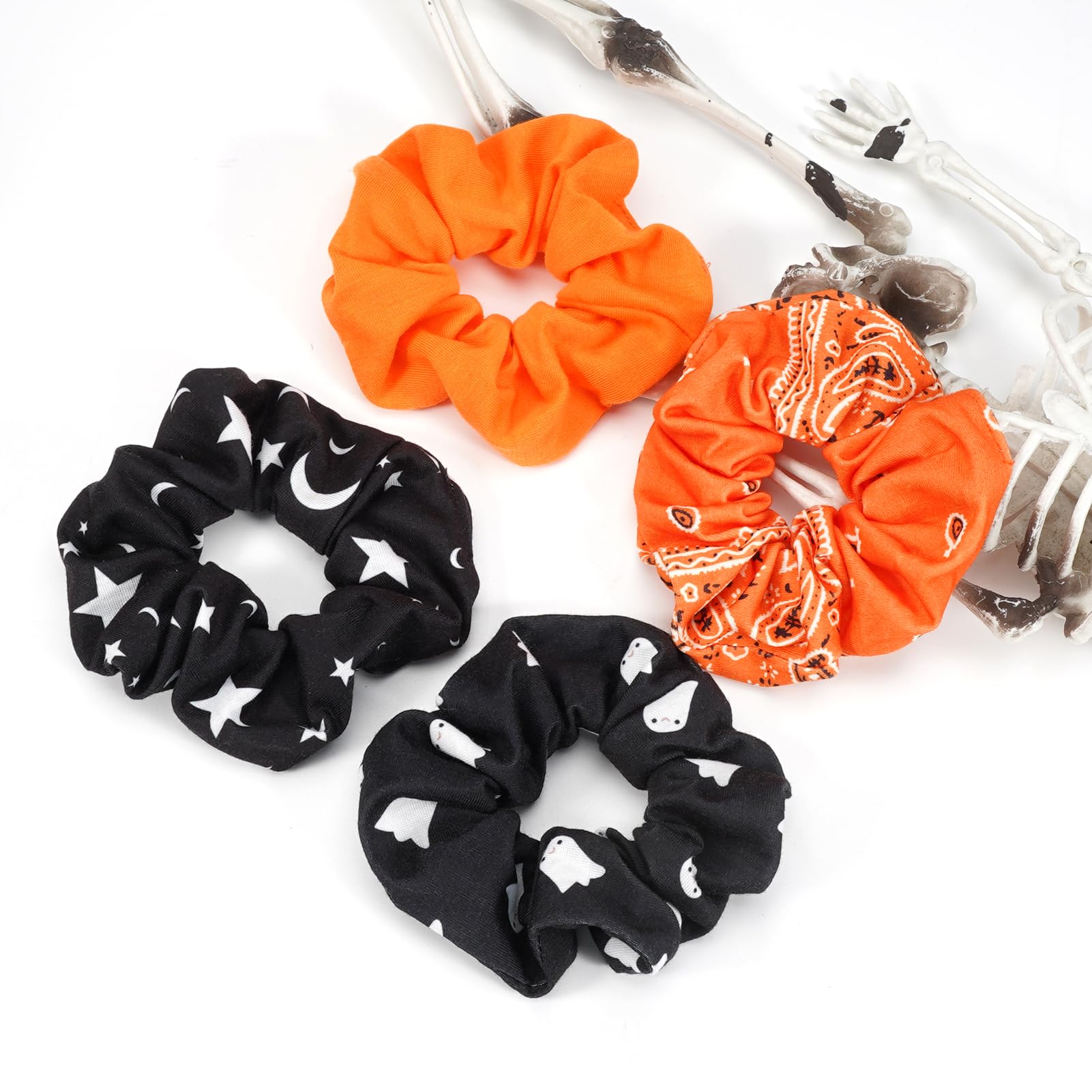Halloween Hair Scrunchies Cute Ghosts Moon Star Hair Ties Fall Orange Bandana Scrunchy Elastics Hair Bands Gifts Ponytail Holder