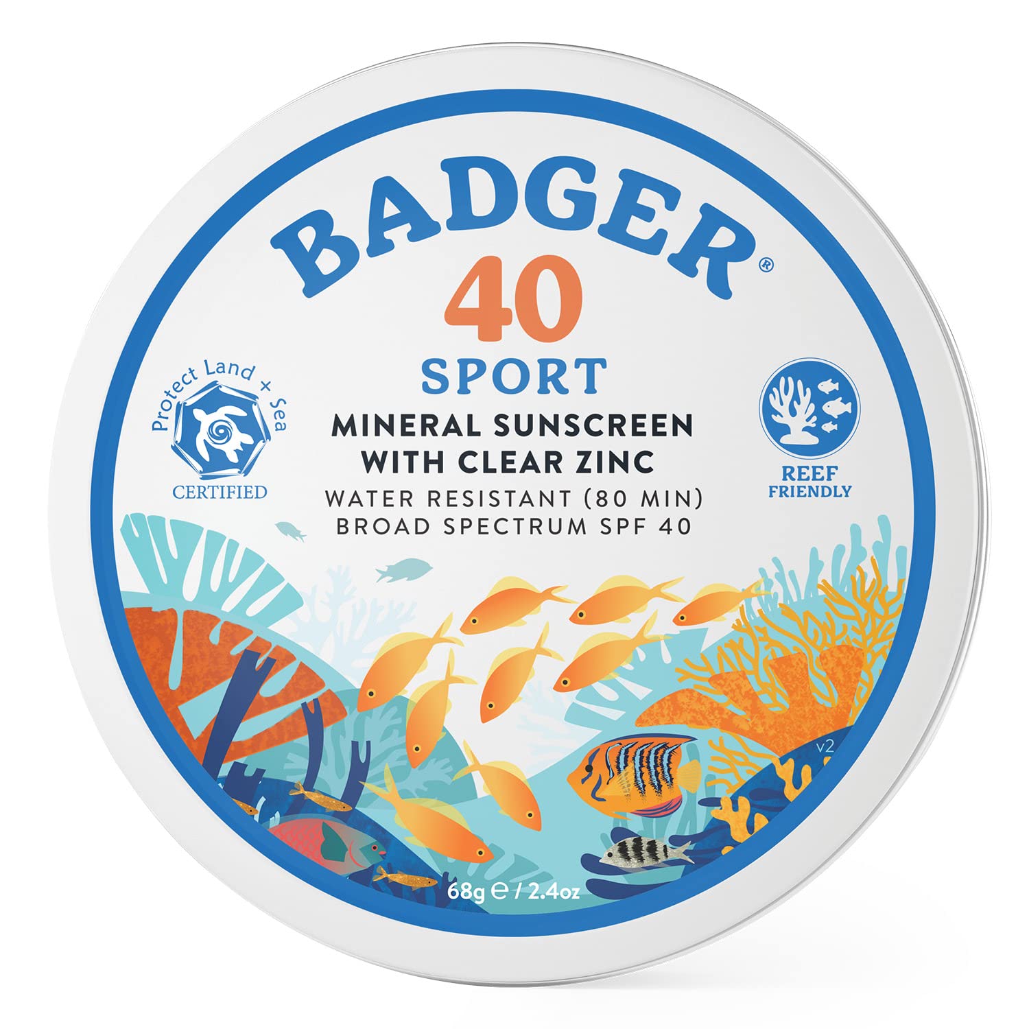 Badger Coral Reef Safe Sunscreen Tin, Spf 40 Zinc Oxide Sunscreen, Broad Spectrum, Water Resistant, Travel Size Sunscreen, Sun S