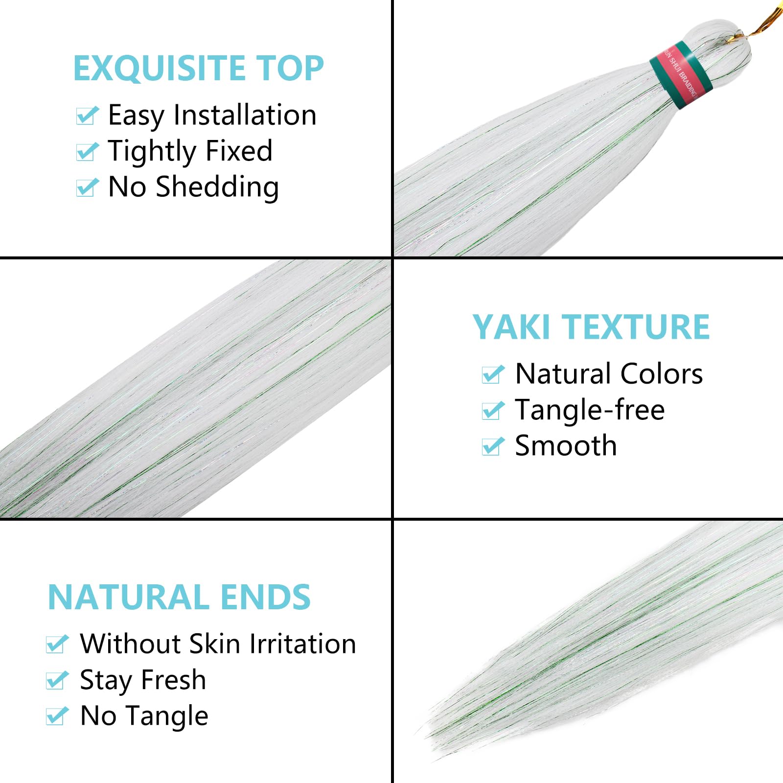Run Shui Cream White Mix Tinsel Pre Stretched Braiding Hair 2 Packs Pre Feathered Braid Hair Extensions 30 Inches Kanekalon Hair