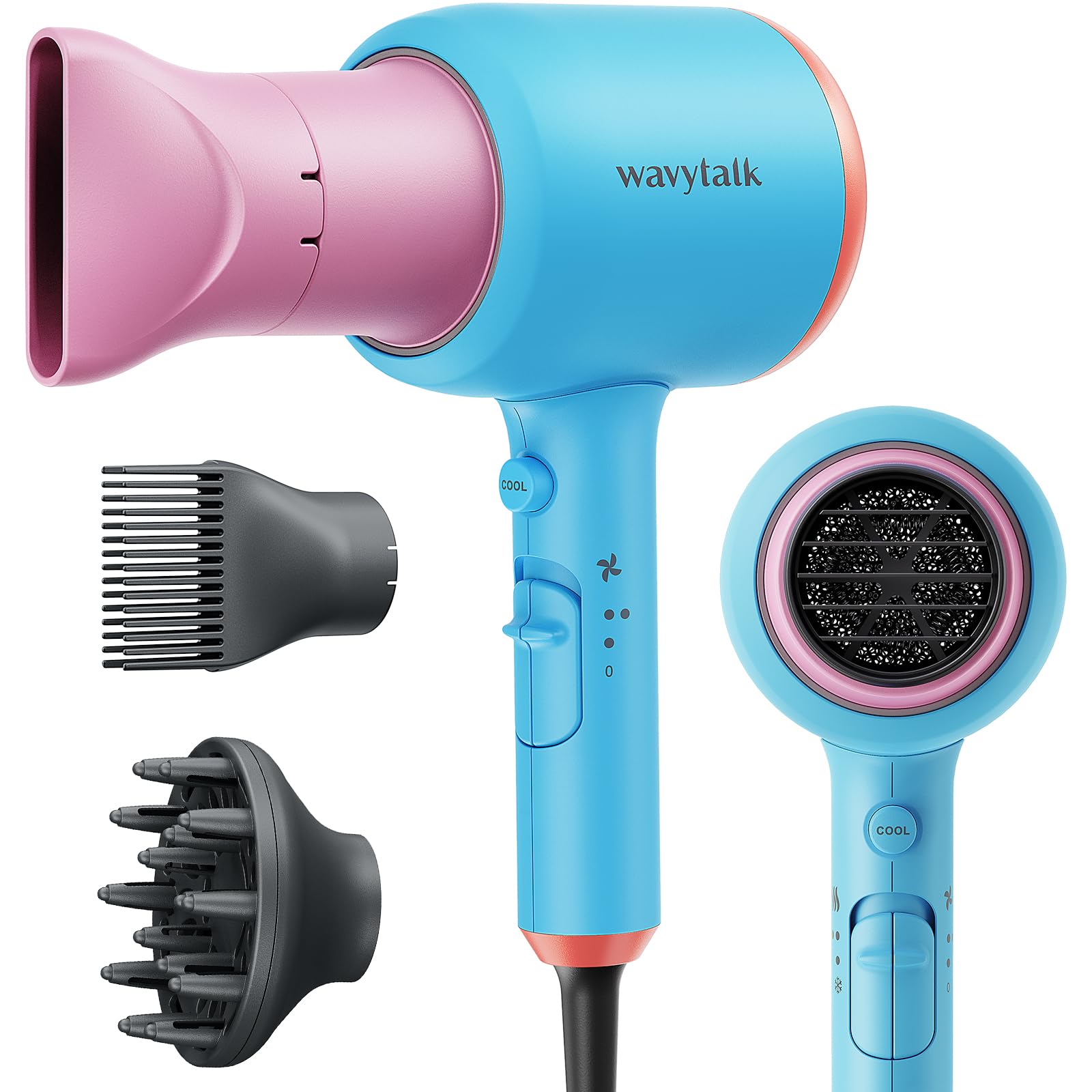 Wavytalk Hair Dryer Blow Dryer with Diffuser Nozzle Comb and Concentrator Negative Ions Fast Drying Light and Quiet with Ceramic