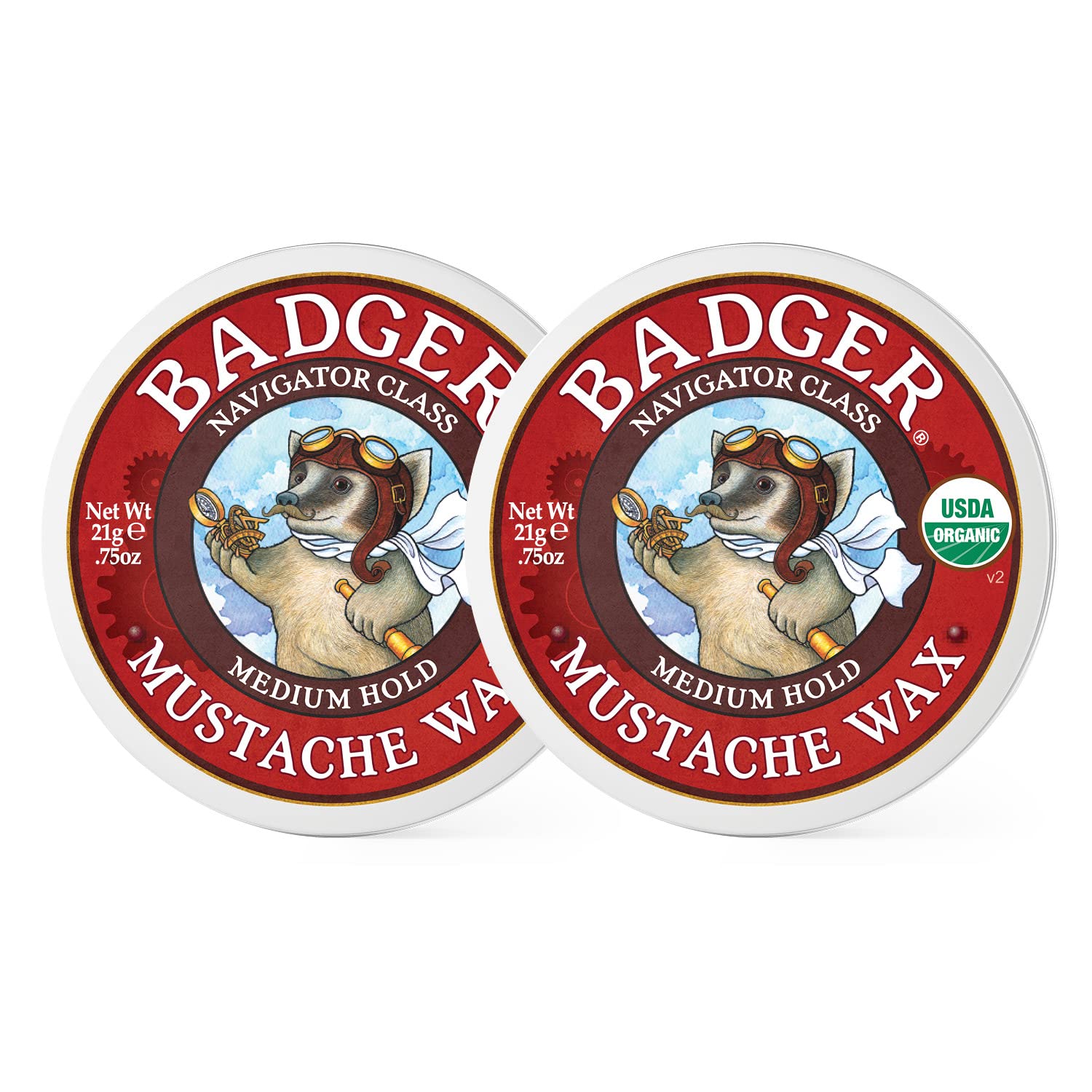 Badger - Mustache Wax, Medium Hold, Natural Mustache Wax, Certified Organic, Styling Facial Hair Wax, Moustache Wax, 0.75 oz (2 
