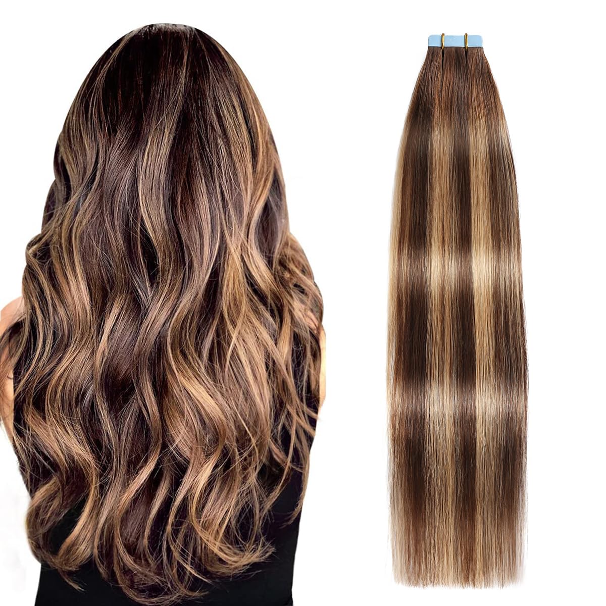 Suyya Tape In Hair Extensions Human Hair 50G/Pack 20Pcs Straight Balayage Seamless Skin Weft Tape In Real Hair Extensions Ombre