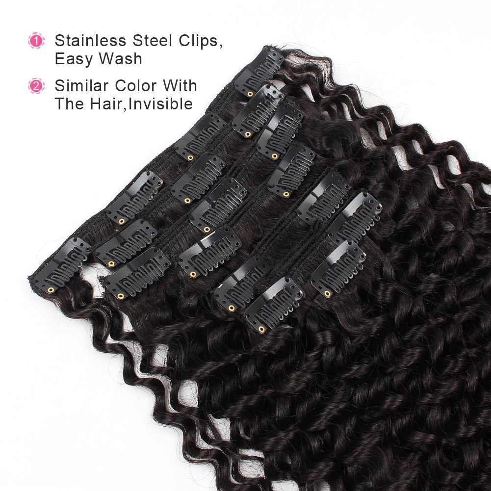 ABH AMAZINGBEAUTY HAIR Jerry Curly Clip in Hair Extensions Real Human Hair 3B 3C Double Wefts Curly Clip ins for African America