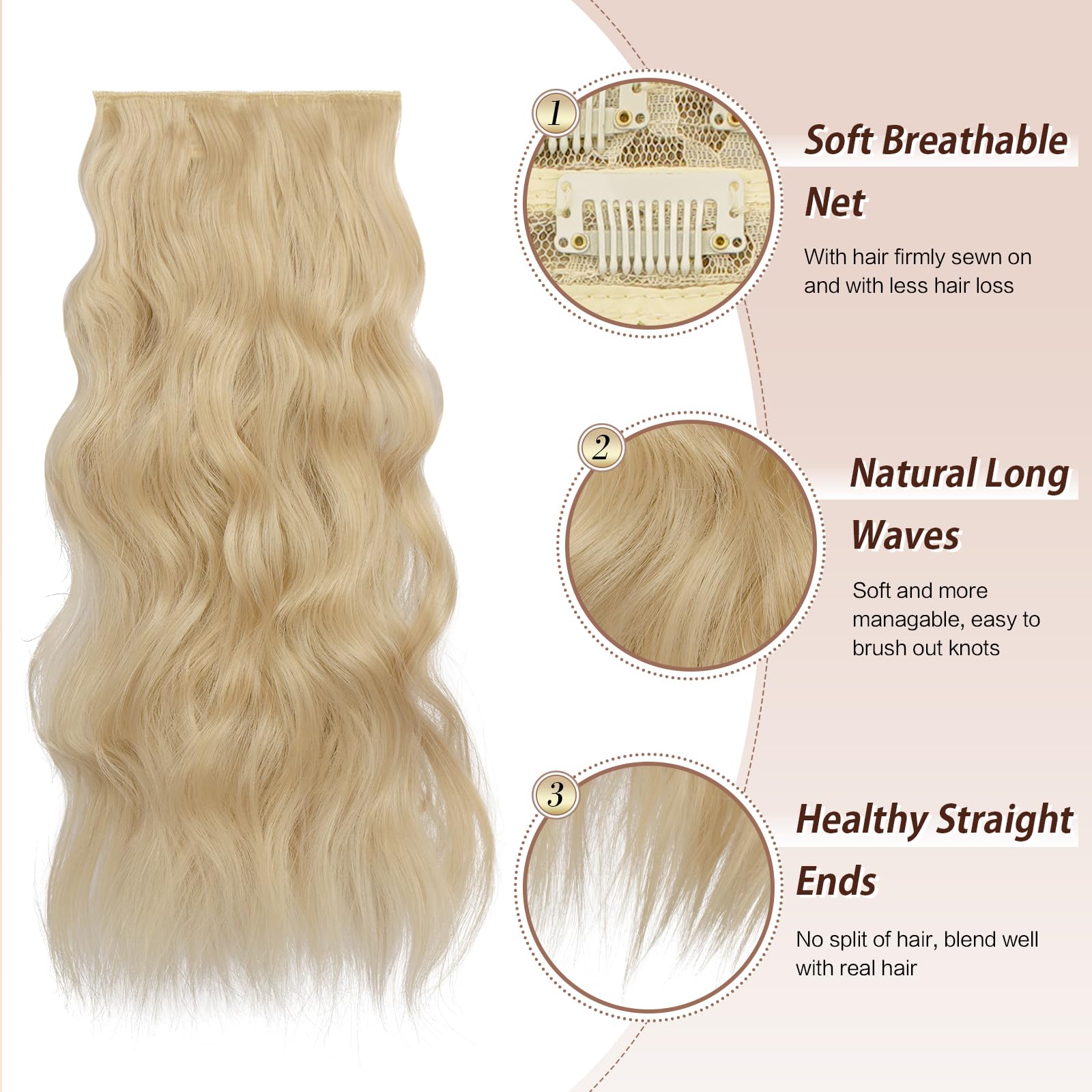 Feshfen Clip In Hair Extensions 4 Pcs Blonde Thick Highlighted Hairpieces Long Wavy Clip In Hair Piece Full Head Synthetic Hair