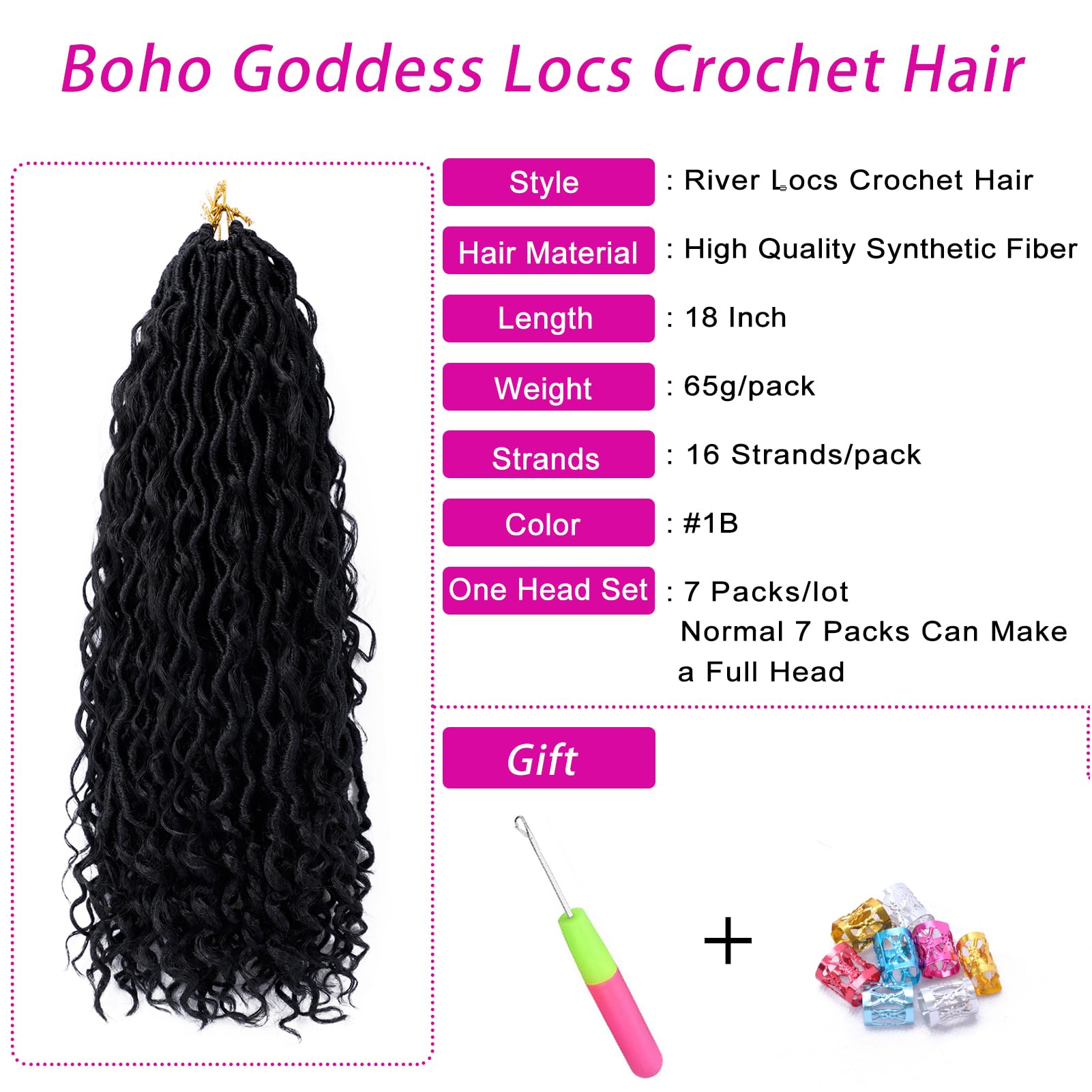 Goddess Locs Crochet Hair 18 Inch 7 Packs Boho Faux Locs Crochet Hair for Black Women Pre Looped Crochet Locs with Curly Ends (#