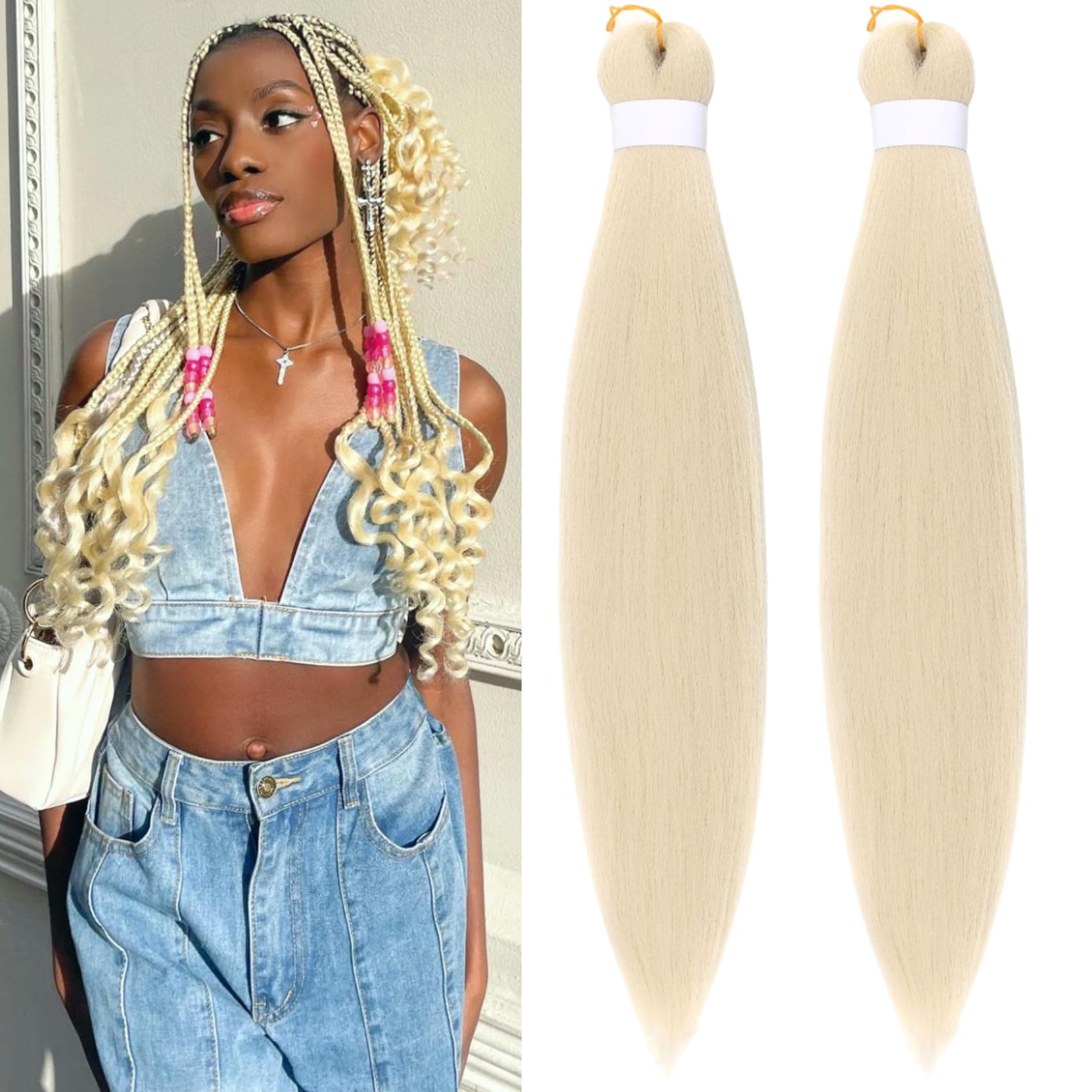 Gozill Brainding Hair Pre stretched Blonde Kanekalon Prestretched Braiding Hair Ez Braid Hypoallergenic Colored Braiding Hair Ex