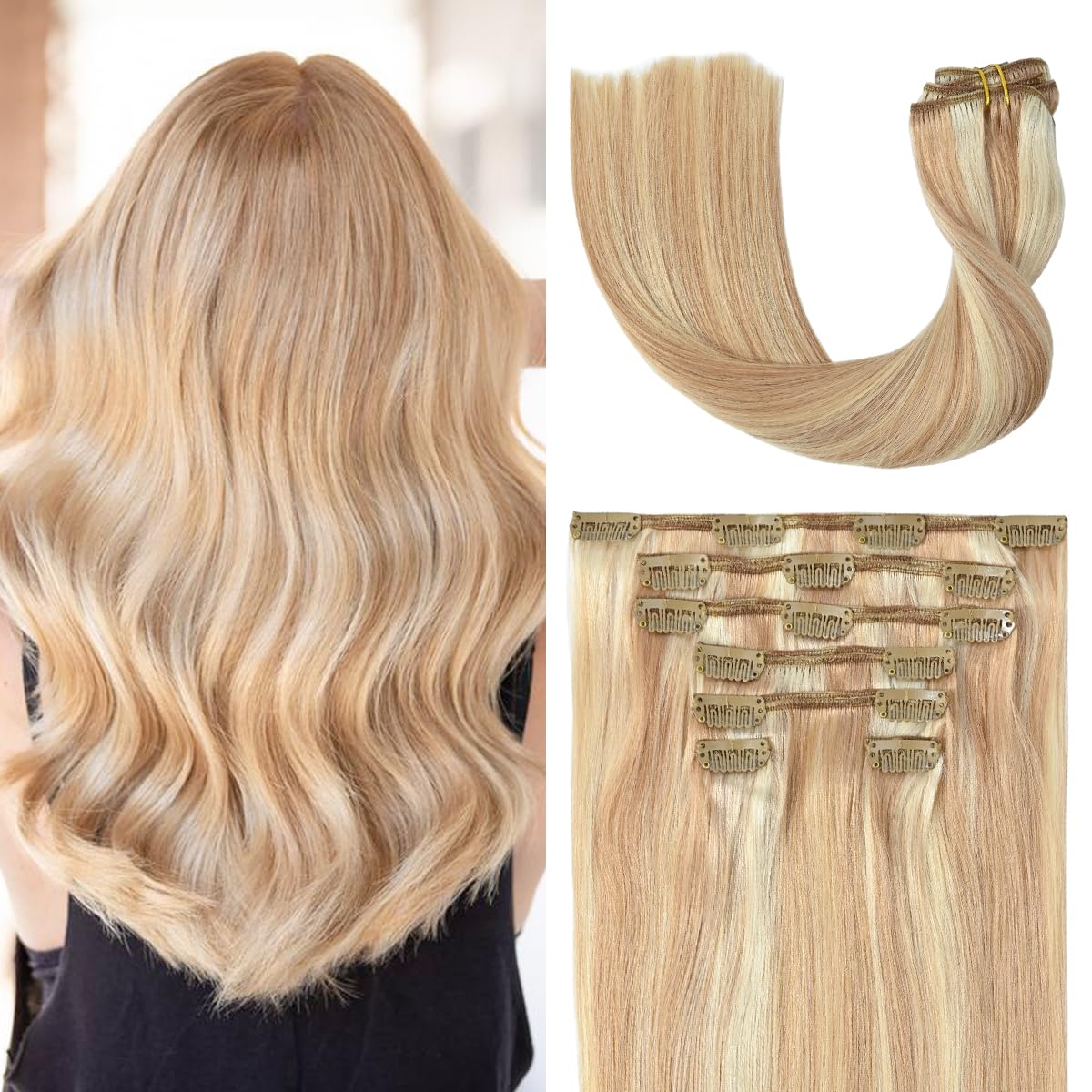 UGOTRAYS Medium Brown Clip in Hair Extensions Real Human Hair, 70g 7pcs 18inch,Soft & Natural Straight Double Weft for Women #4 
