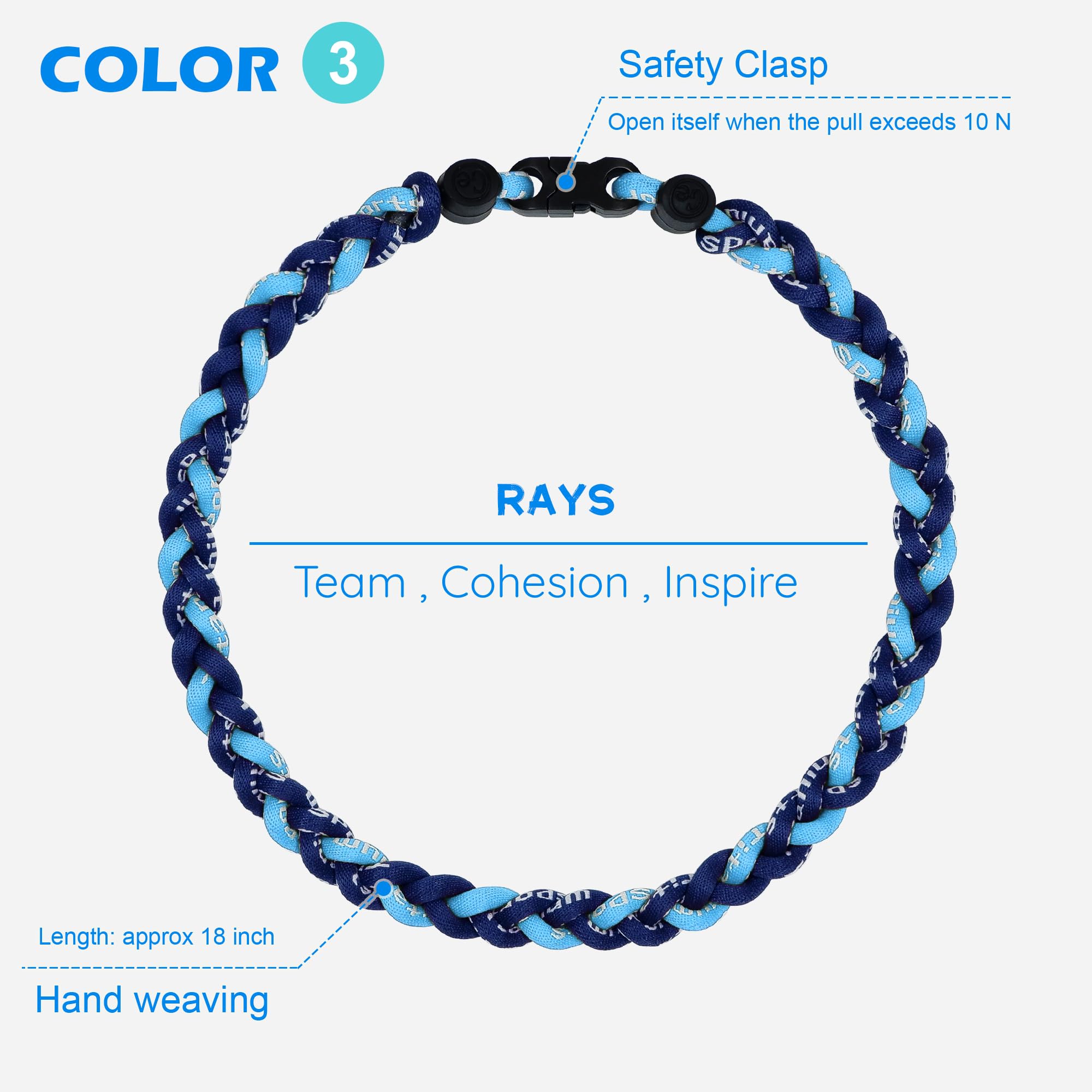 SUPBOMM 3 pcs Baseball Rope Necklaces, League Team Colors Braided Necklace, Baseball Team Gifts, Rays