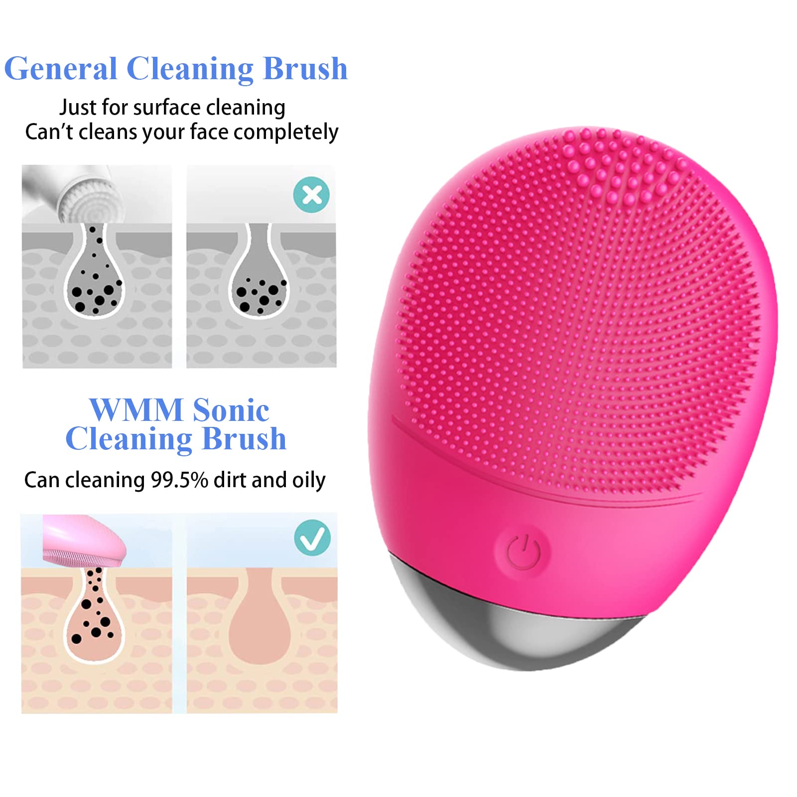 Facial Cleansing Brush, 3-In-1 Electric Soft Silicone Waterproof Face Scrubber, Usb Rechargeable Ipx7 Waterproof Sonic Vibrating