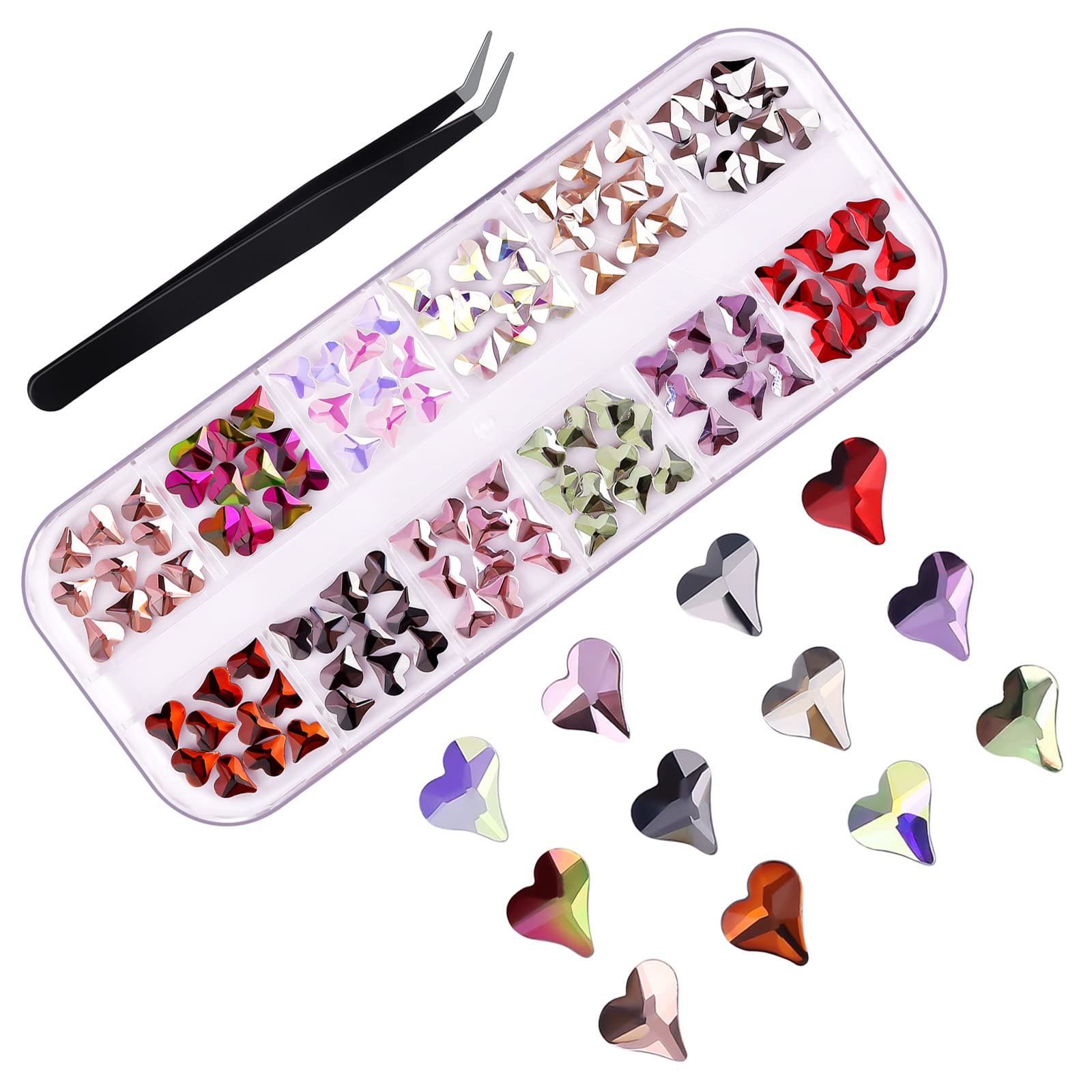 120PCS Heart Nail Art Rhinestones Charms, EBANKU Heart Crystals Gems for Nails Flat Back Rhinestone Glitter Decals for Valentine