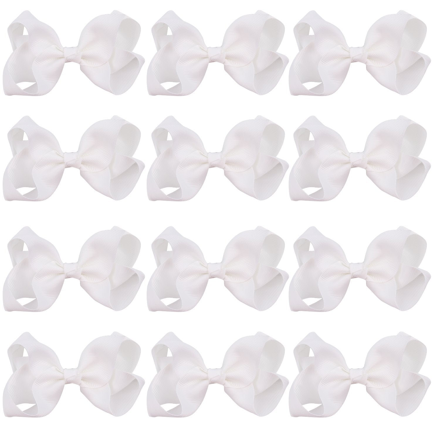 4 Inch Boutique Girls Hair Bows Hair Clips For Baby Girls Toddlers 12 Pcs Solid Color (White)