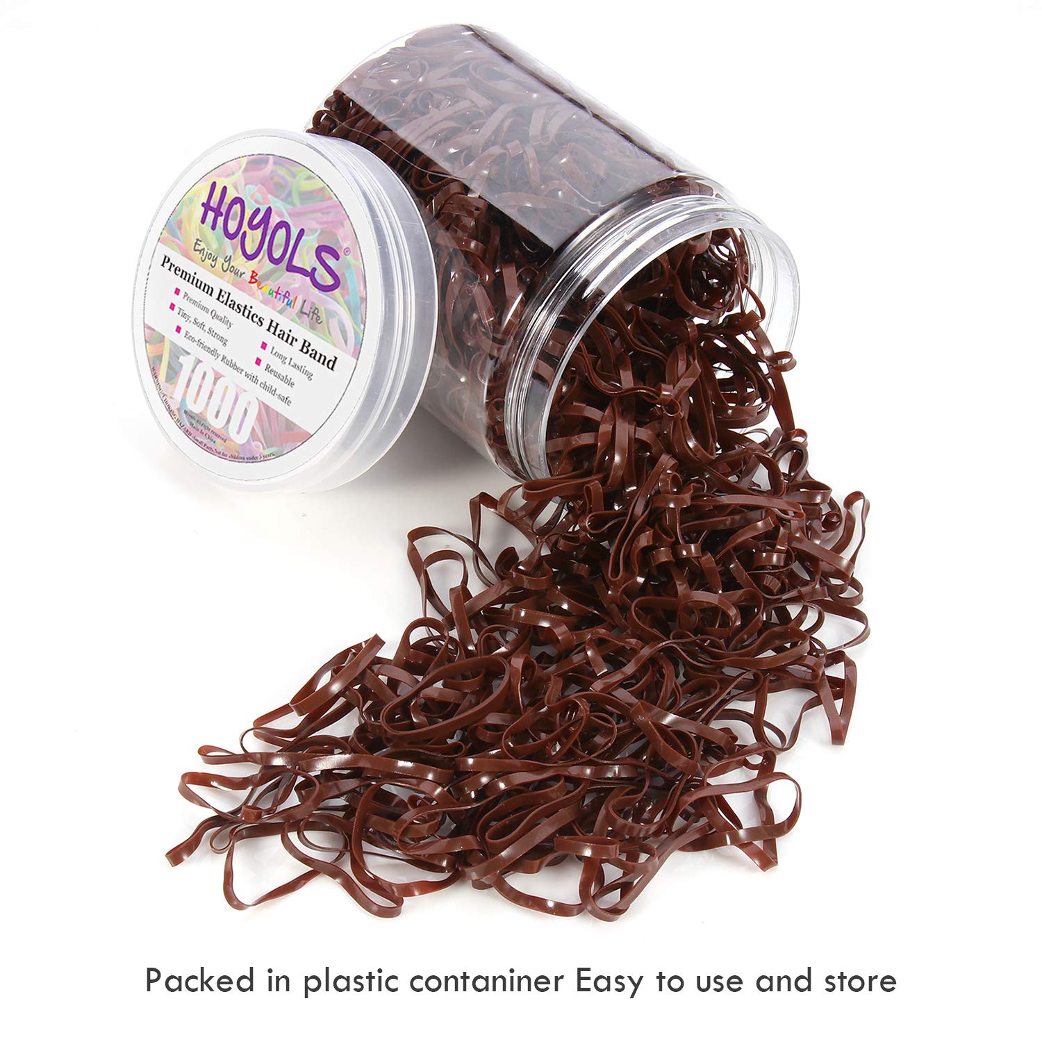 Hoyols Strong Hair Elastic Rubber Bands Ponytail Polyband No Damage Ties for Hair Women Girl Reusable 1000 Piece Pack (Brown) TP