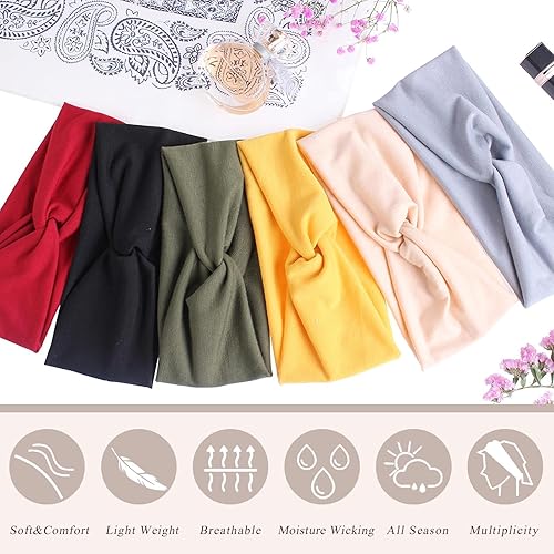 Xtrend 6 Pcs Women'S Headbands Twisted Cross Elastic Headbands Yoga Running Sports Workout Headbands Non-Slip Sweat Soft Headban